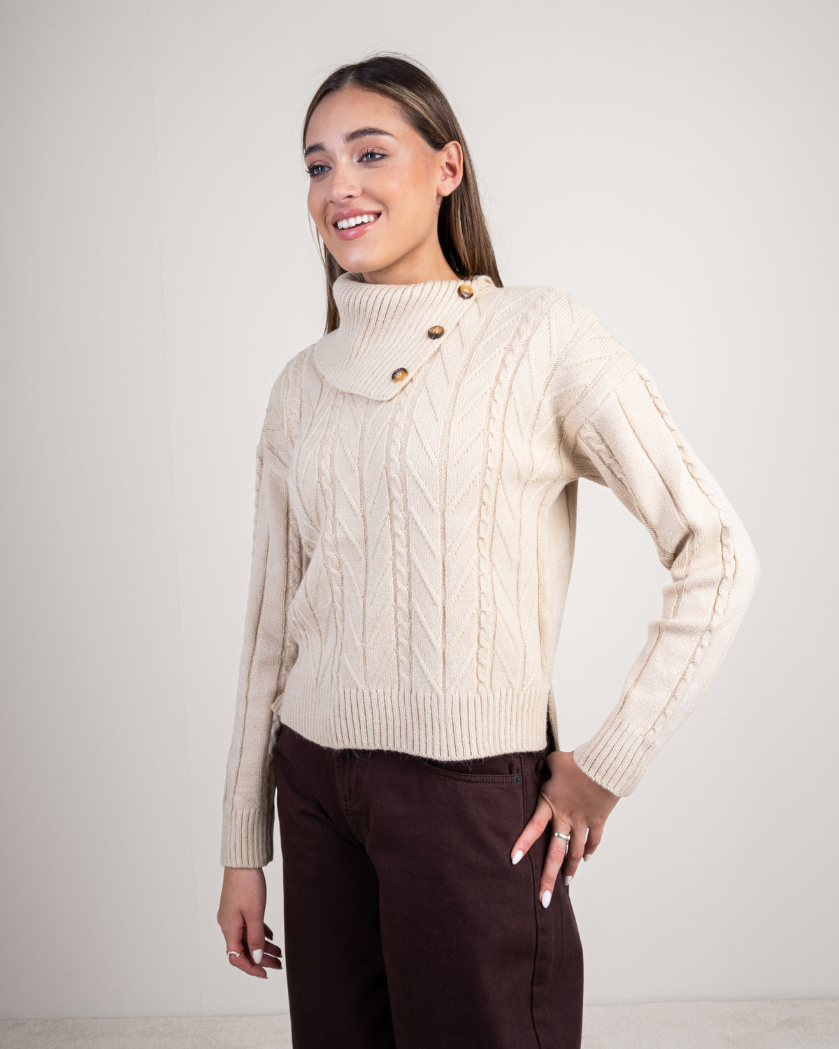 Striped Knitwear Pullover - With Button Neck