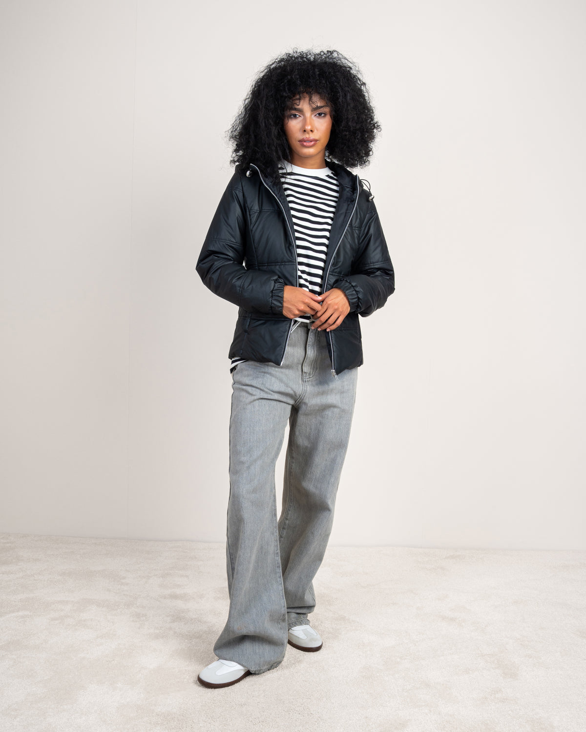 Plain Quilted Leather Jacket