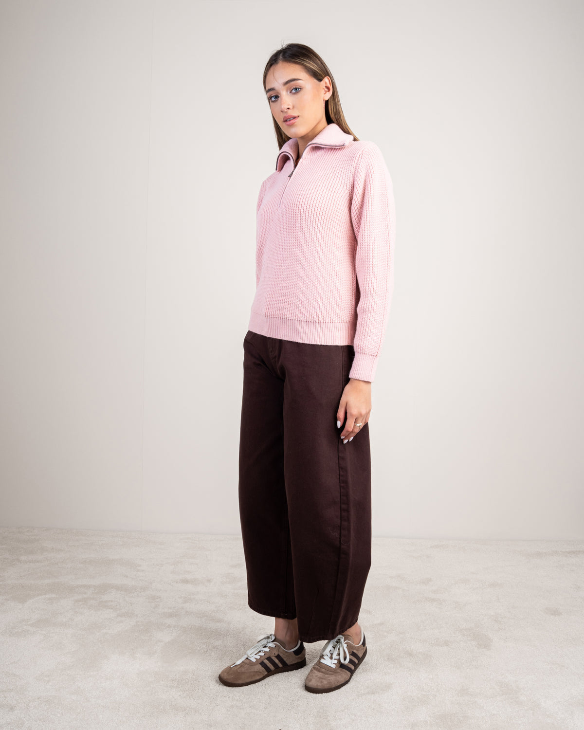 Cropped Knitwear Pullover - With Zip Neck