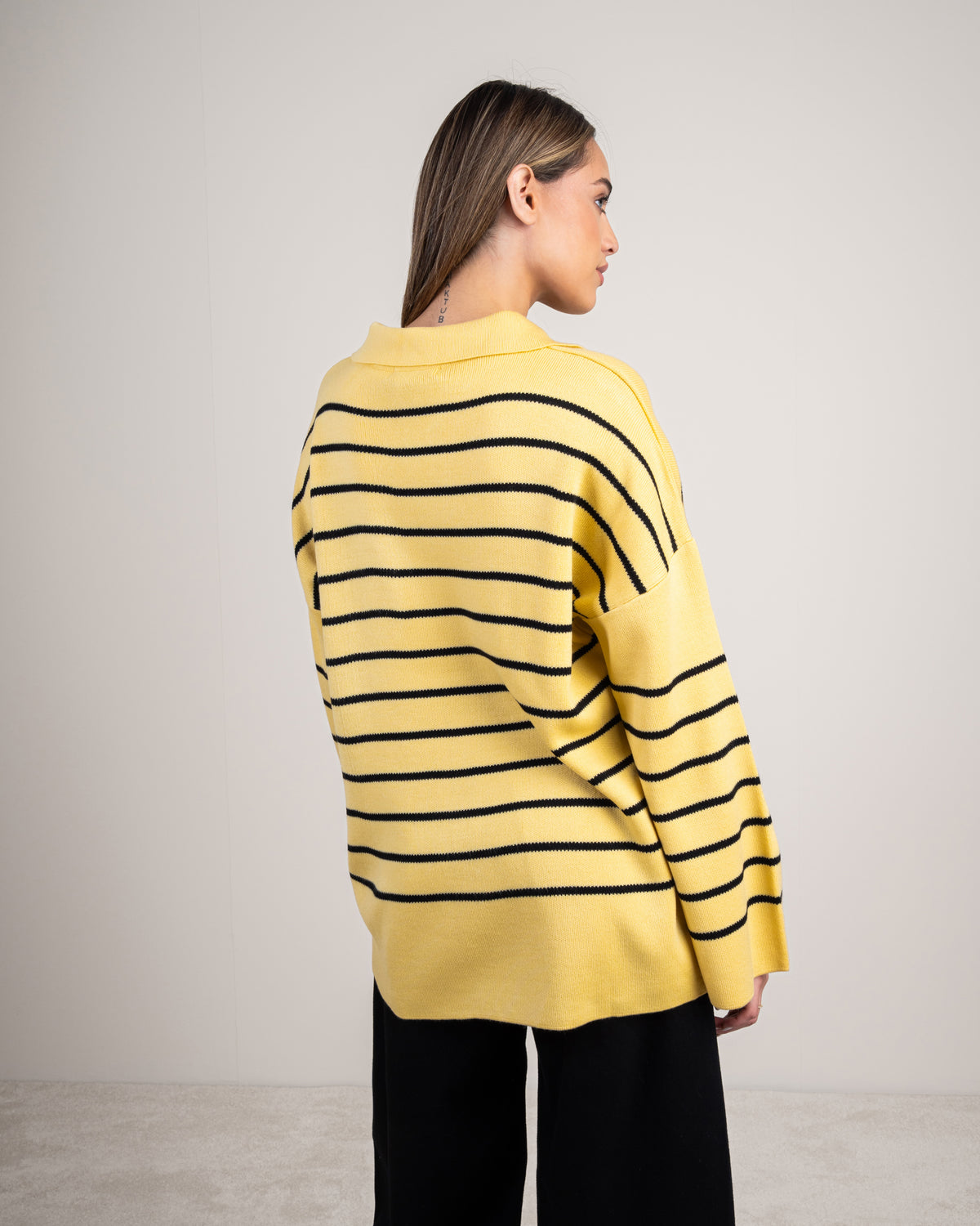 Striped Knitwear Pullover - With Long Collar