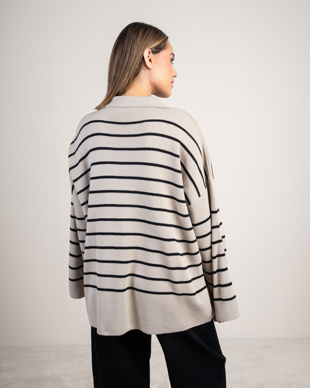 Striped Knitwear Pullover - With Long Collar