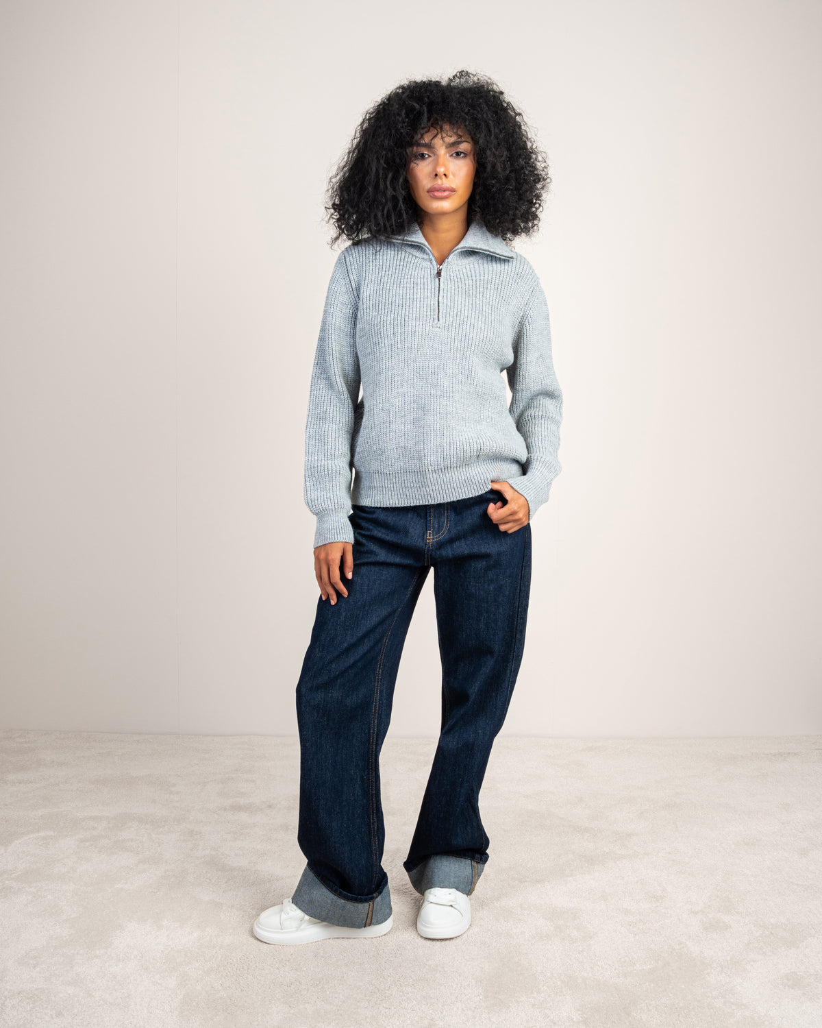 Cropped Knitwear Pullover - With Zip Neck