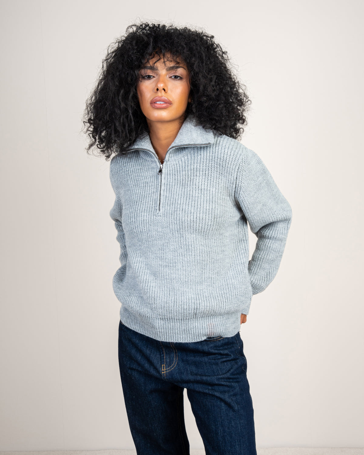 Cropped Knitwear Pullover - With Zip Neck