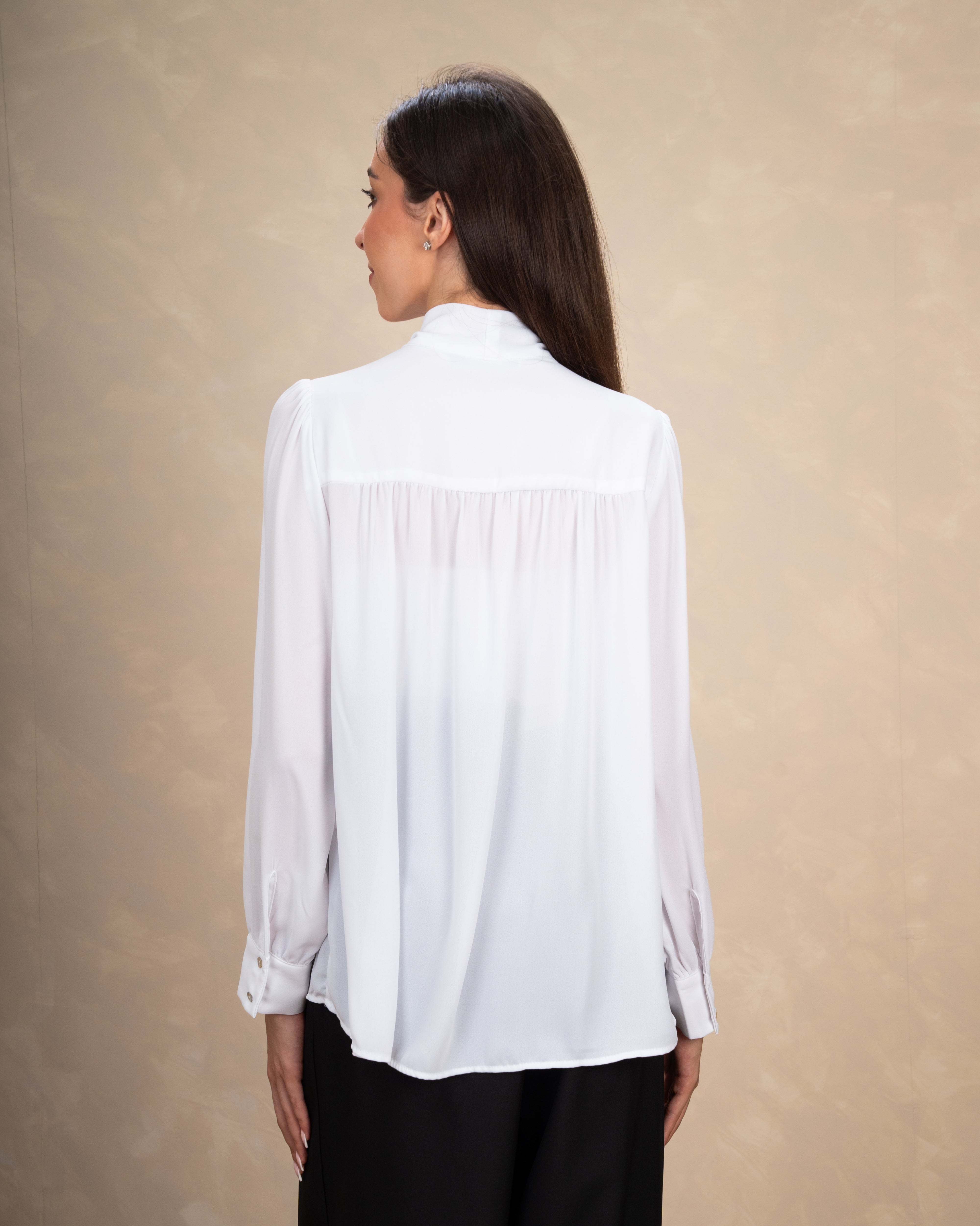 Long Plain Blouse With Colorful Neck Tie