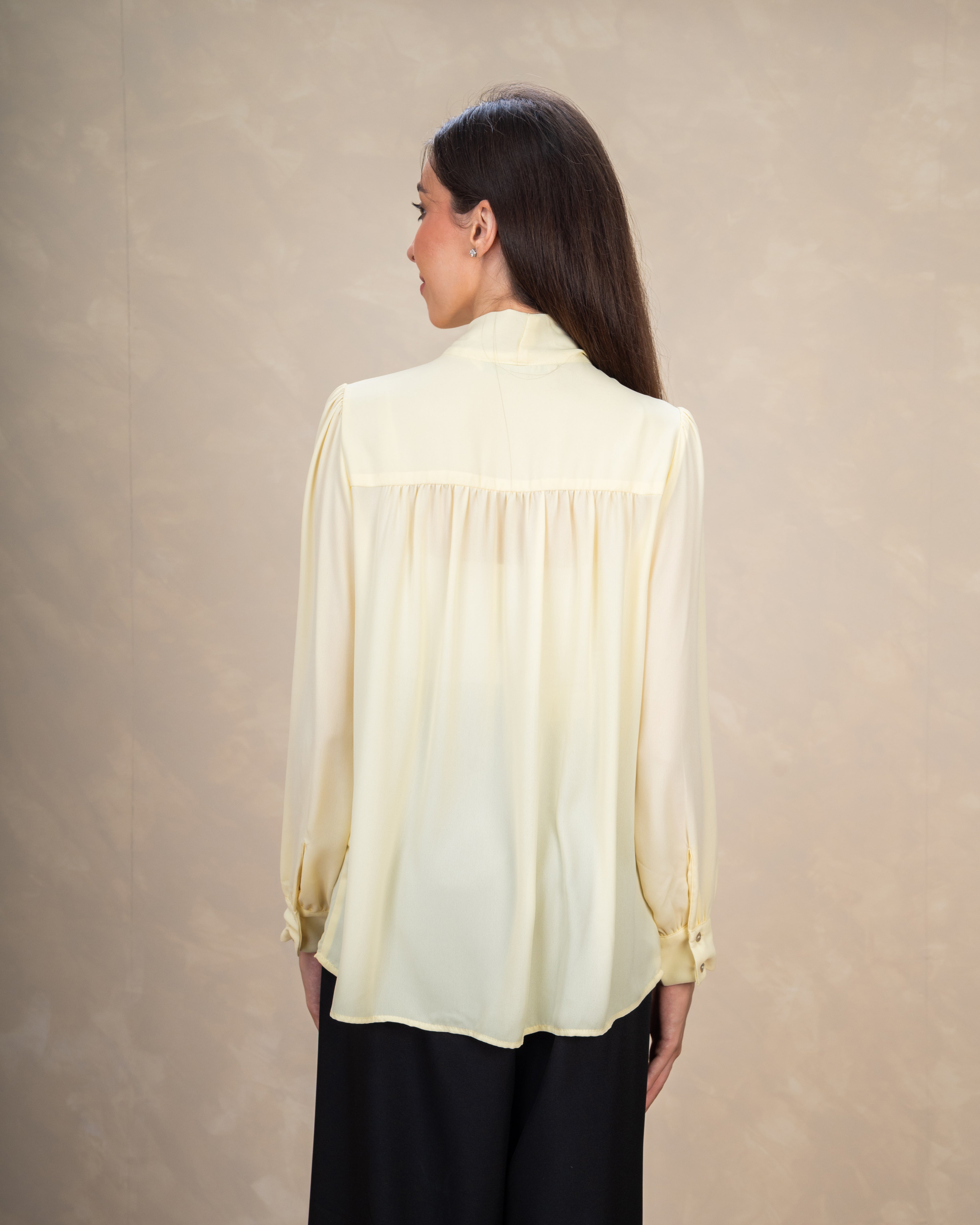 Long Plain Blouse With Colorful Neck Tie