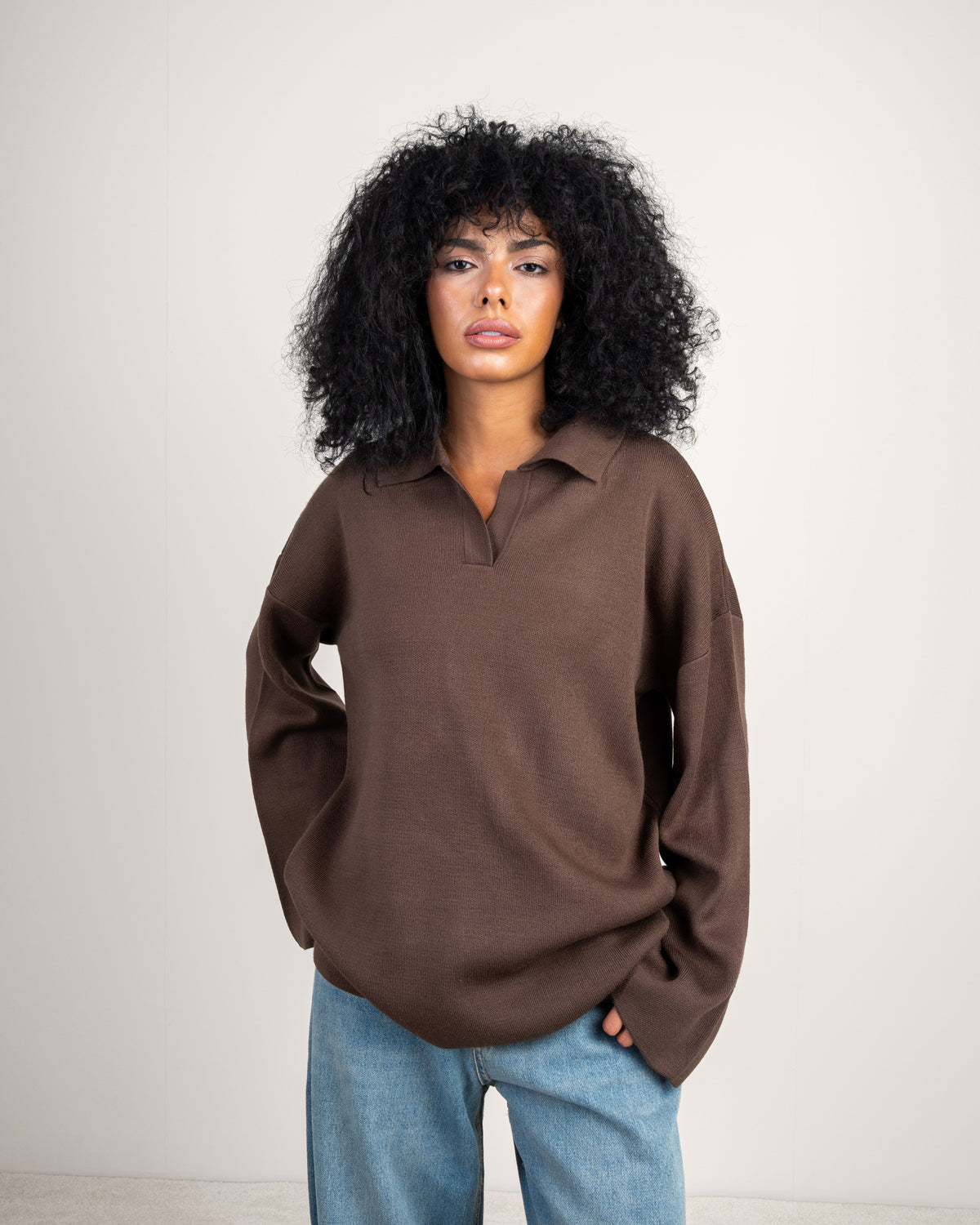 Plain V-Neck Knitwear Pullover