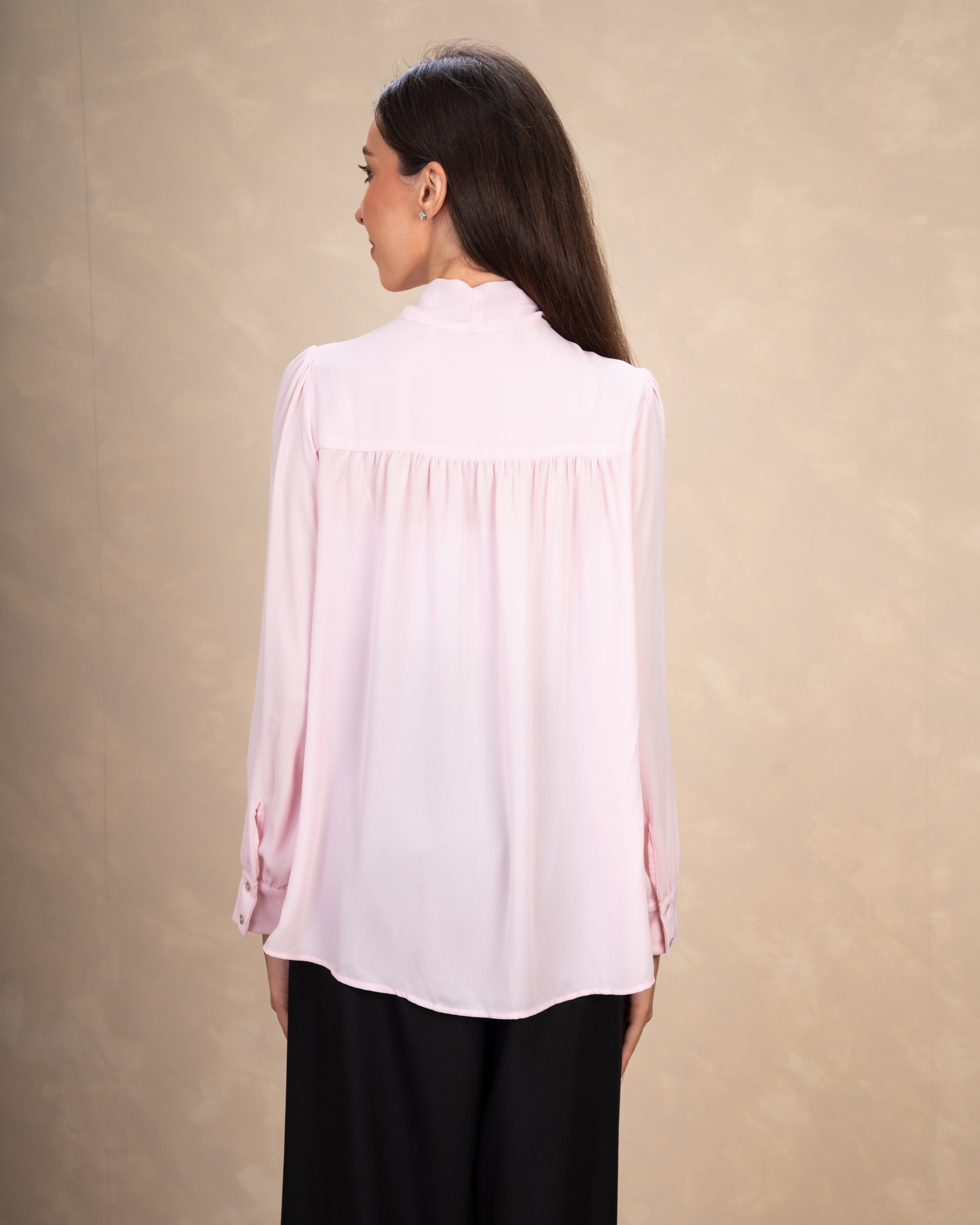 Long Plain Blouse With Colorful Neck Tie
