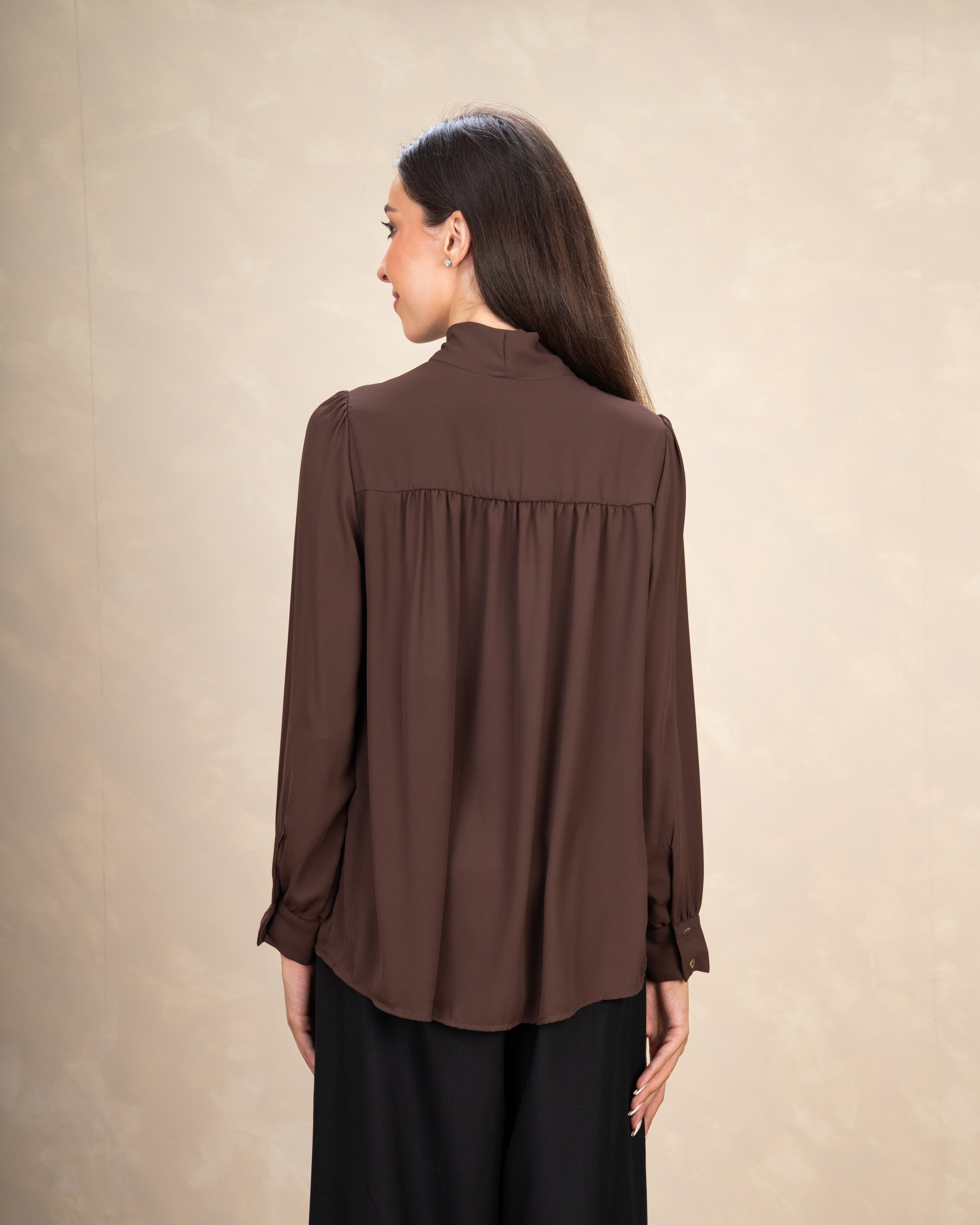 Long Plain Blouse With Colorful Neck Tie