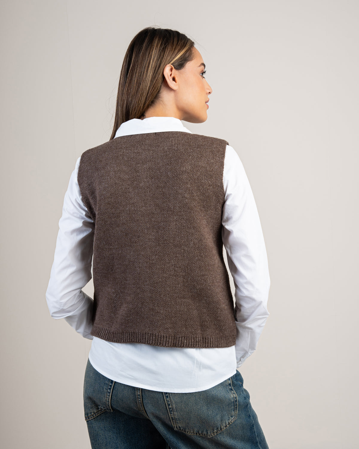 Gold Button Cropped Knitwear Vest