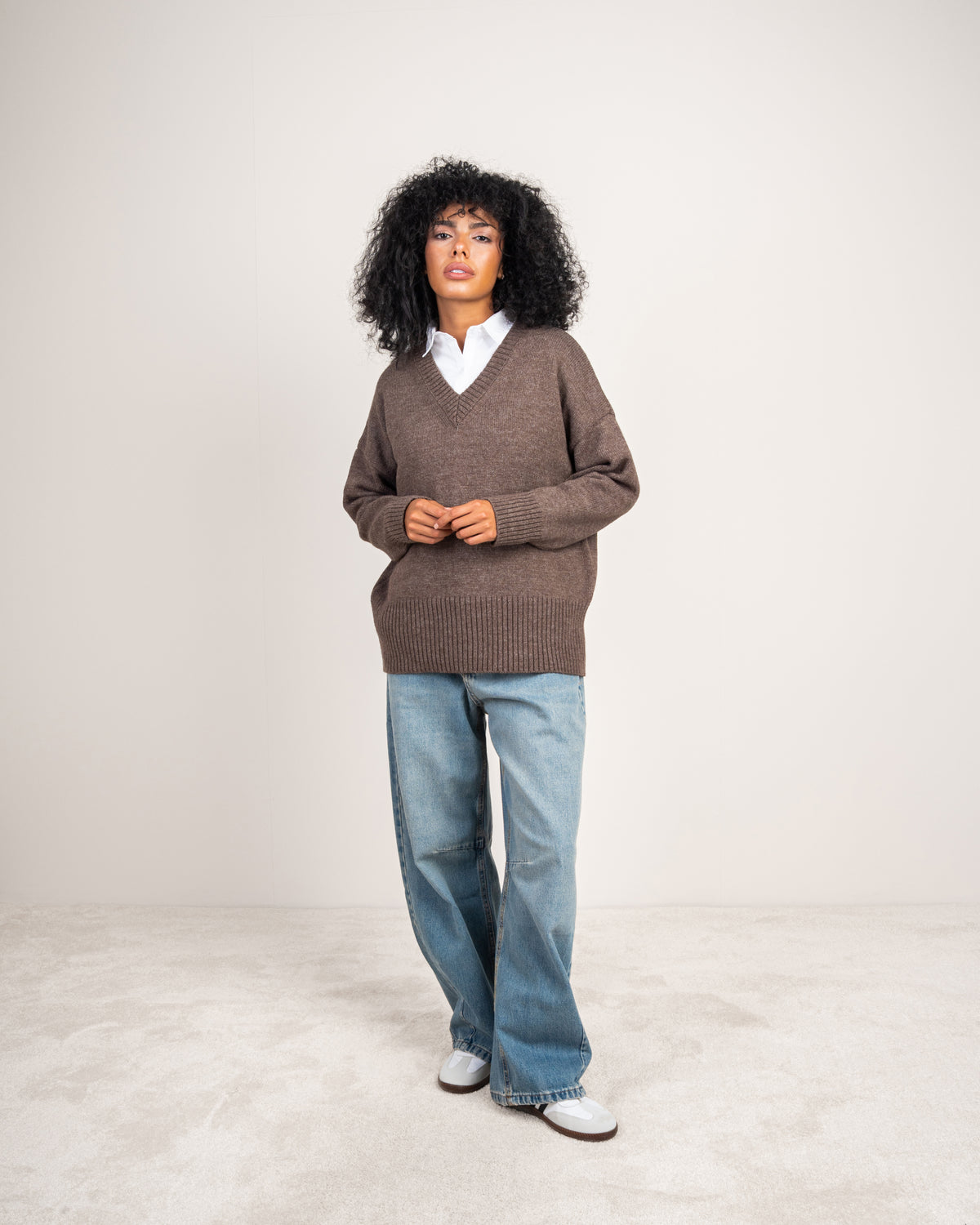 Plain V-Neck Knitwear Pullover
