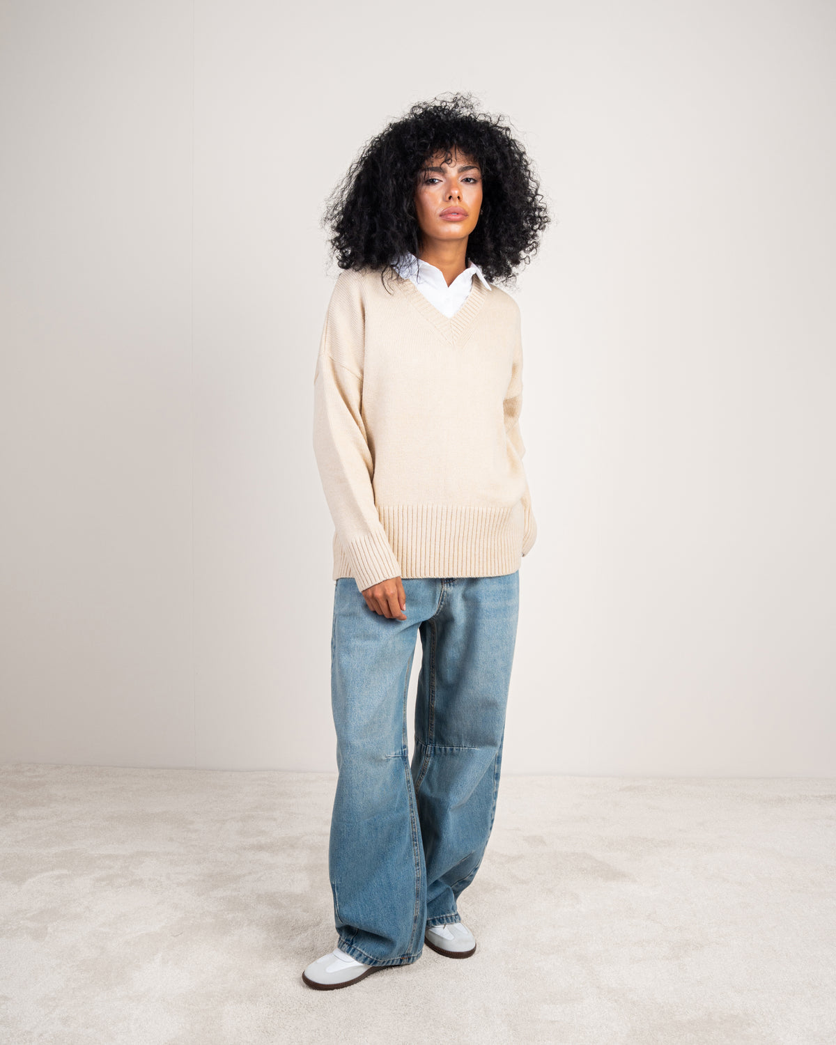 Plain V-Neck Knitwear Pullover