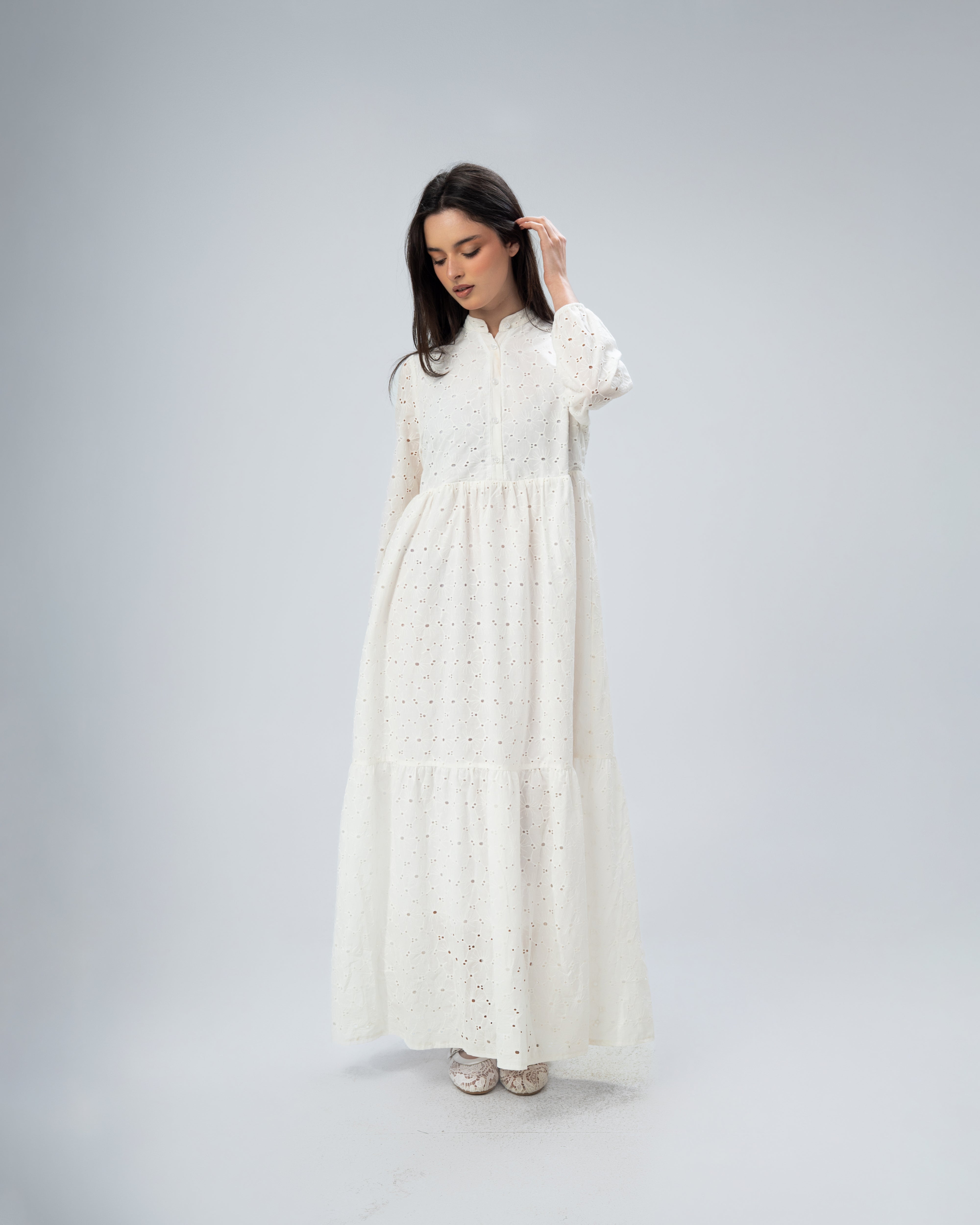 Embroidered Cotton - Dress With Elastic Cuffs