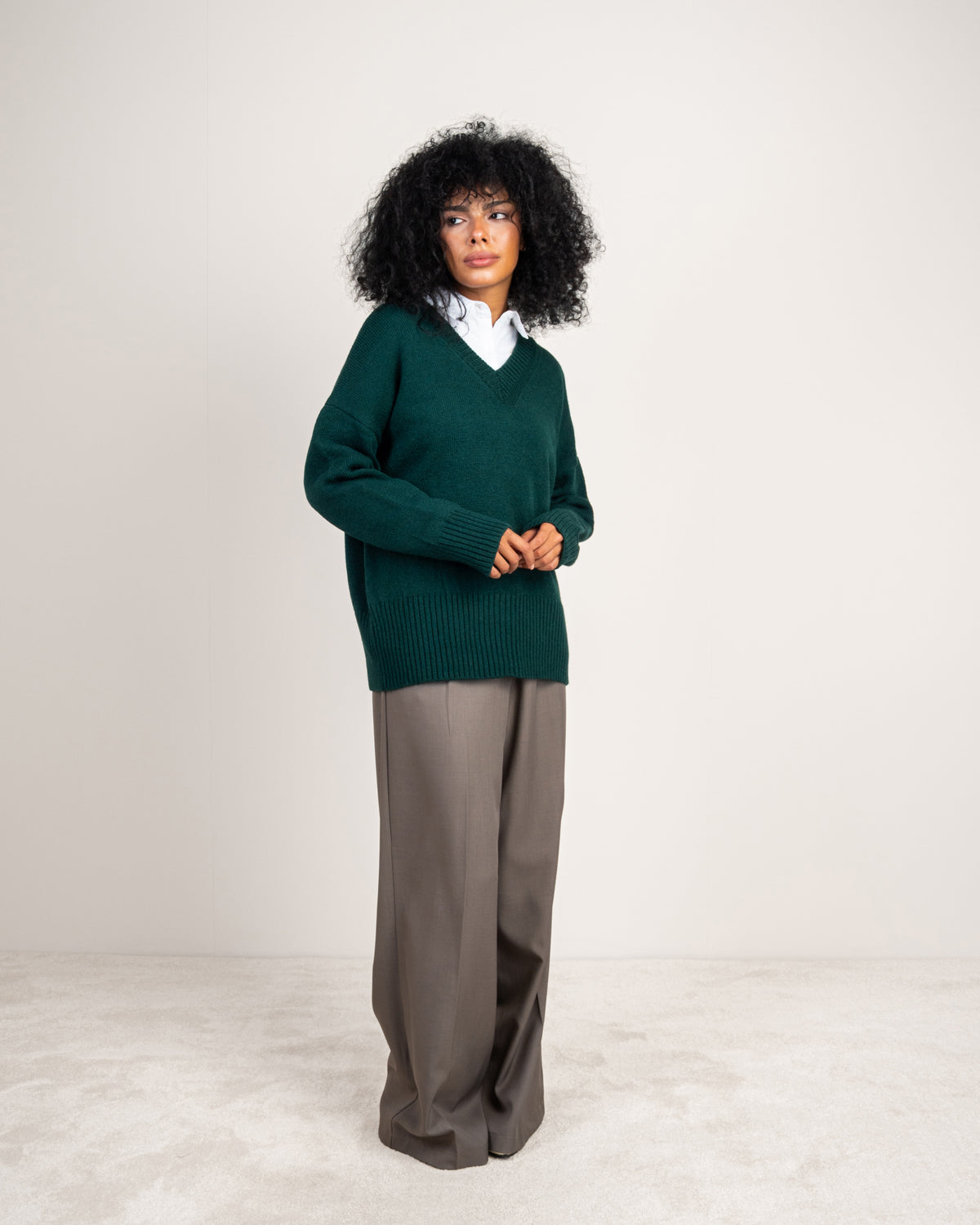 Plain V-Neck Knitwear Pullover