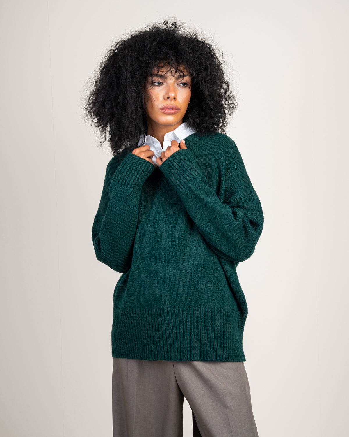 Plain V-Neck Knitwear Pullover