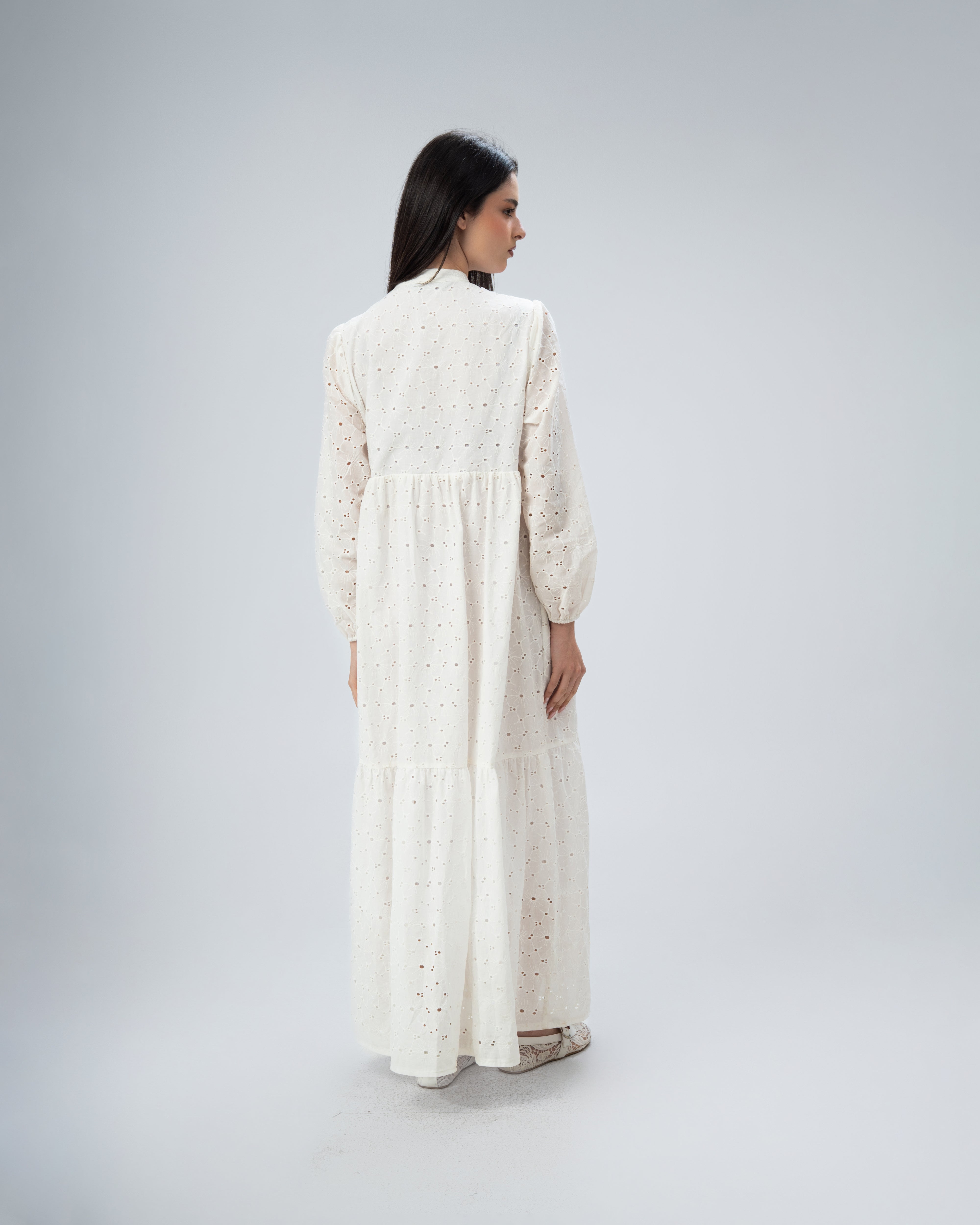Embroidered Cotton - Dress With Elastic Cuffs