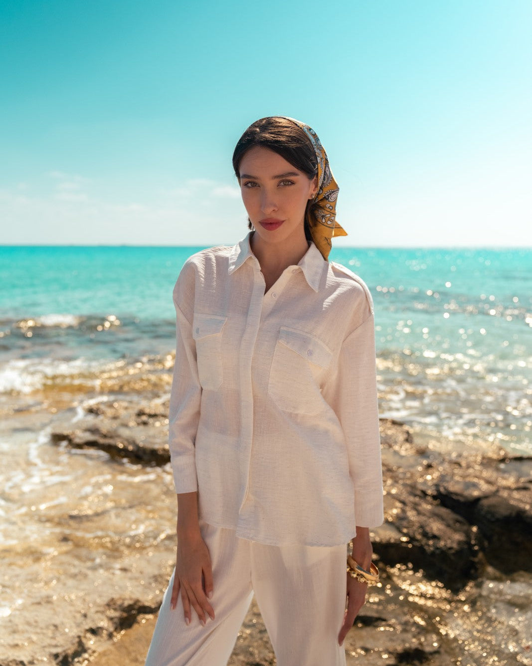 Long Plain Shirt With Single Pocket