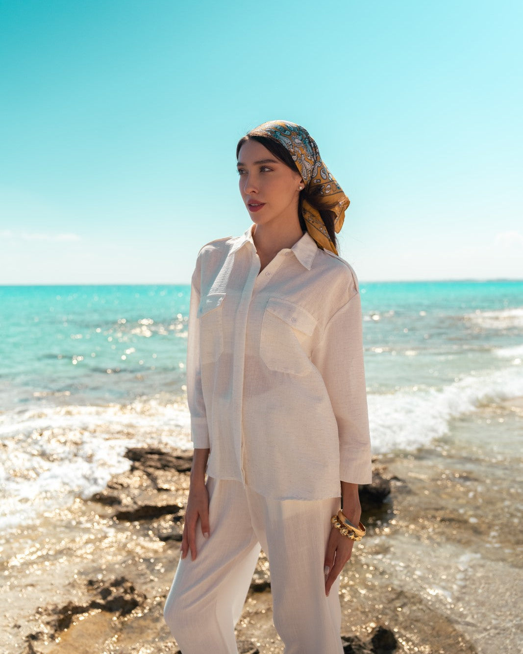 Long Plain Shirt With Single Pocket