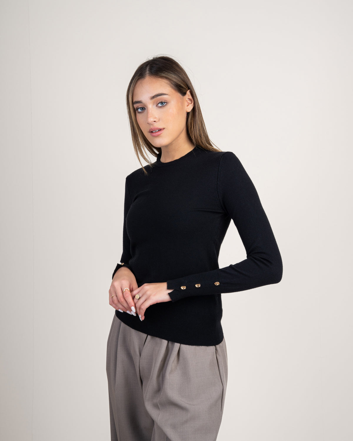 Basic Knitwear Top - With Gold Buttons