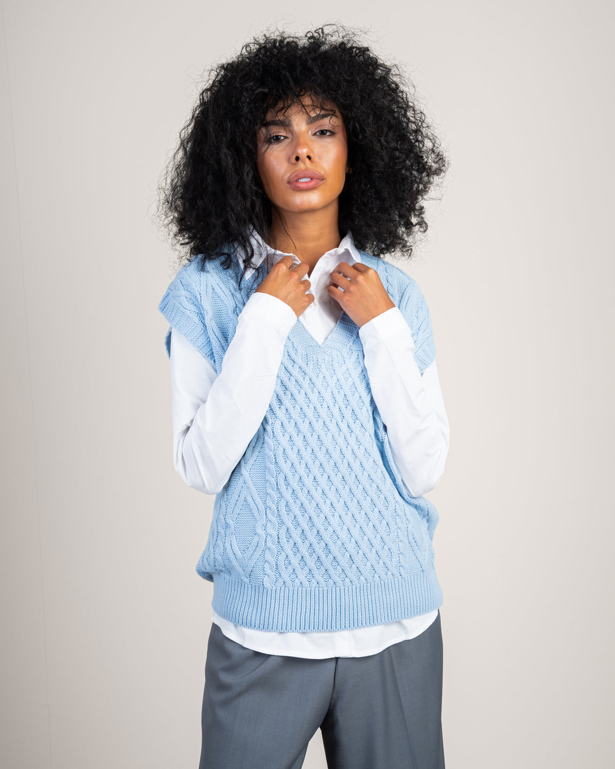 Sleeveless Top With Cable Embroidery