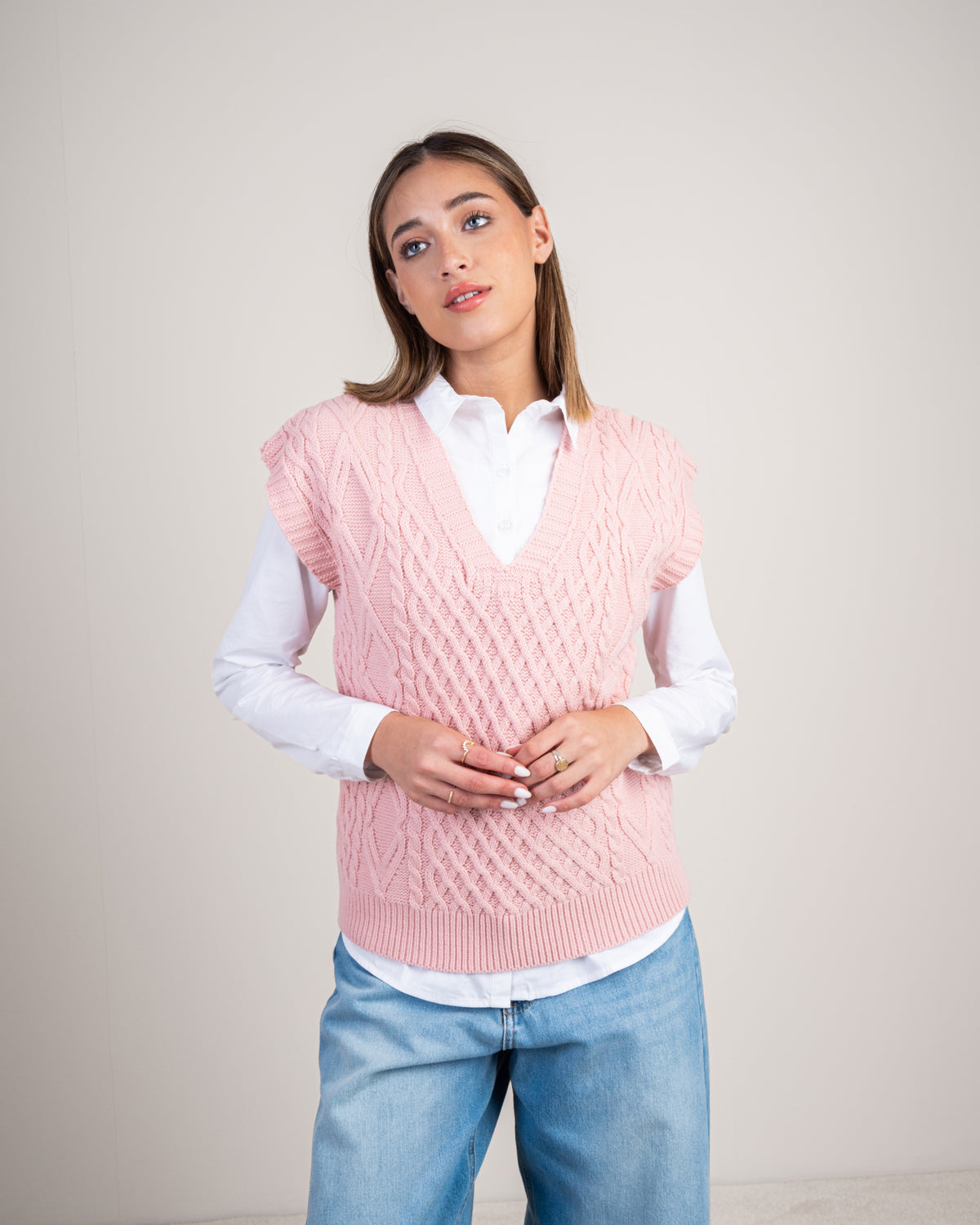 Sleeveless Top With Cable Embroidery