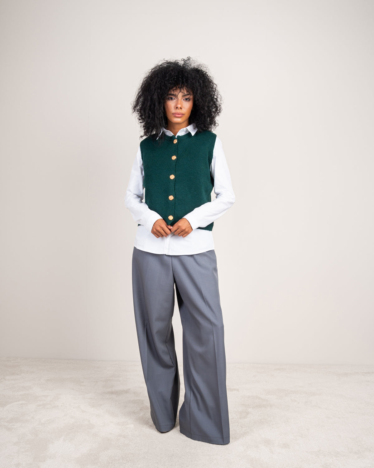 Gold Button Cropped Knitwear Vest
