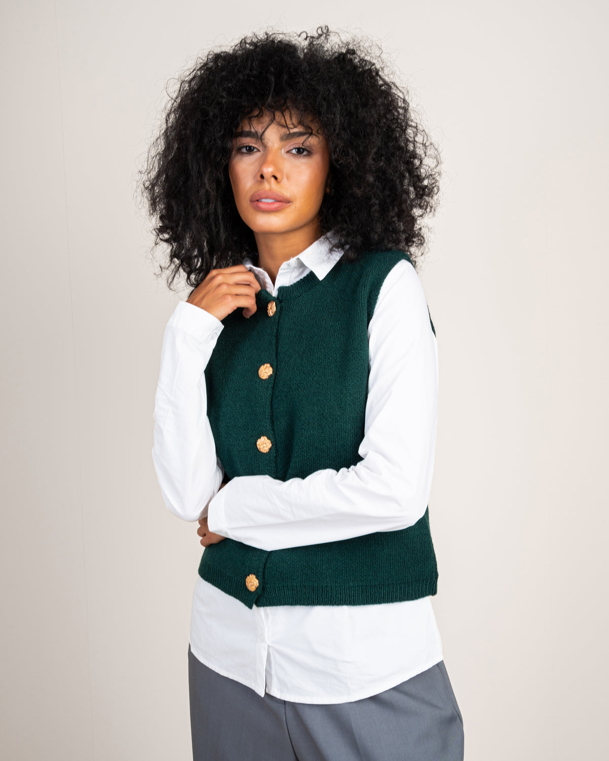 Gold Button Cropped Knitwear Vest