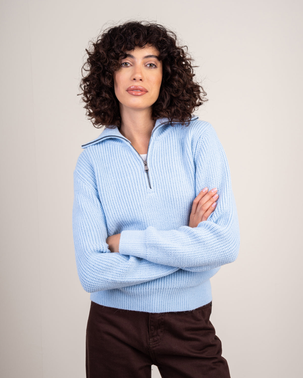 Cropped Knitwear Pullover - With Zip Neck