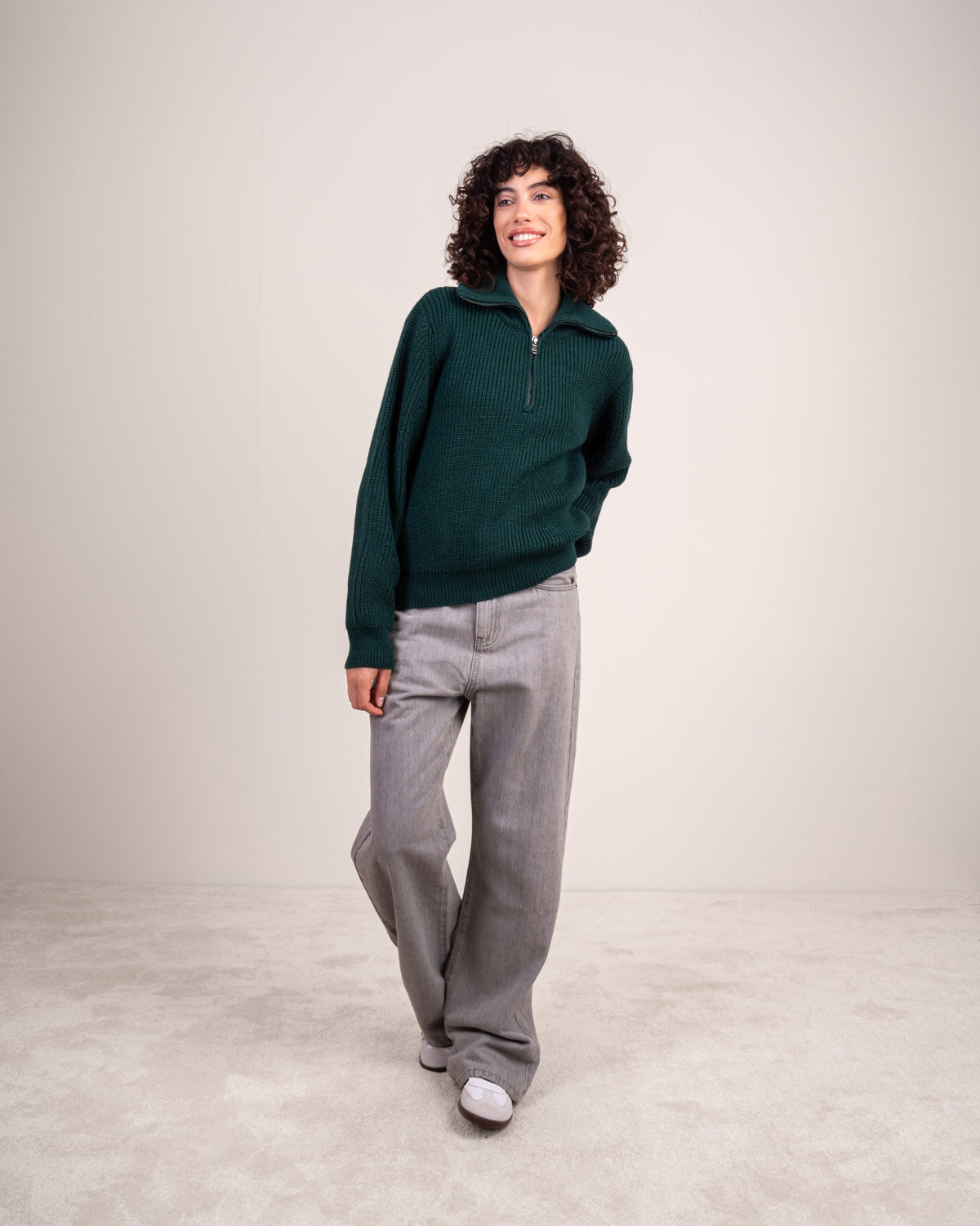 Cropped Knitwear Pullover - With Zip Neck
