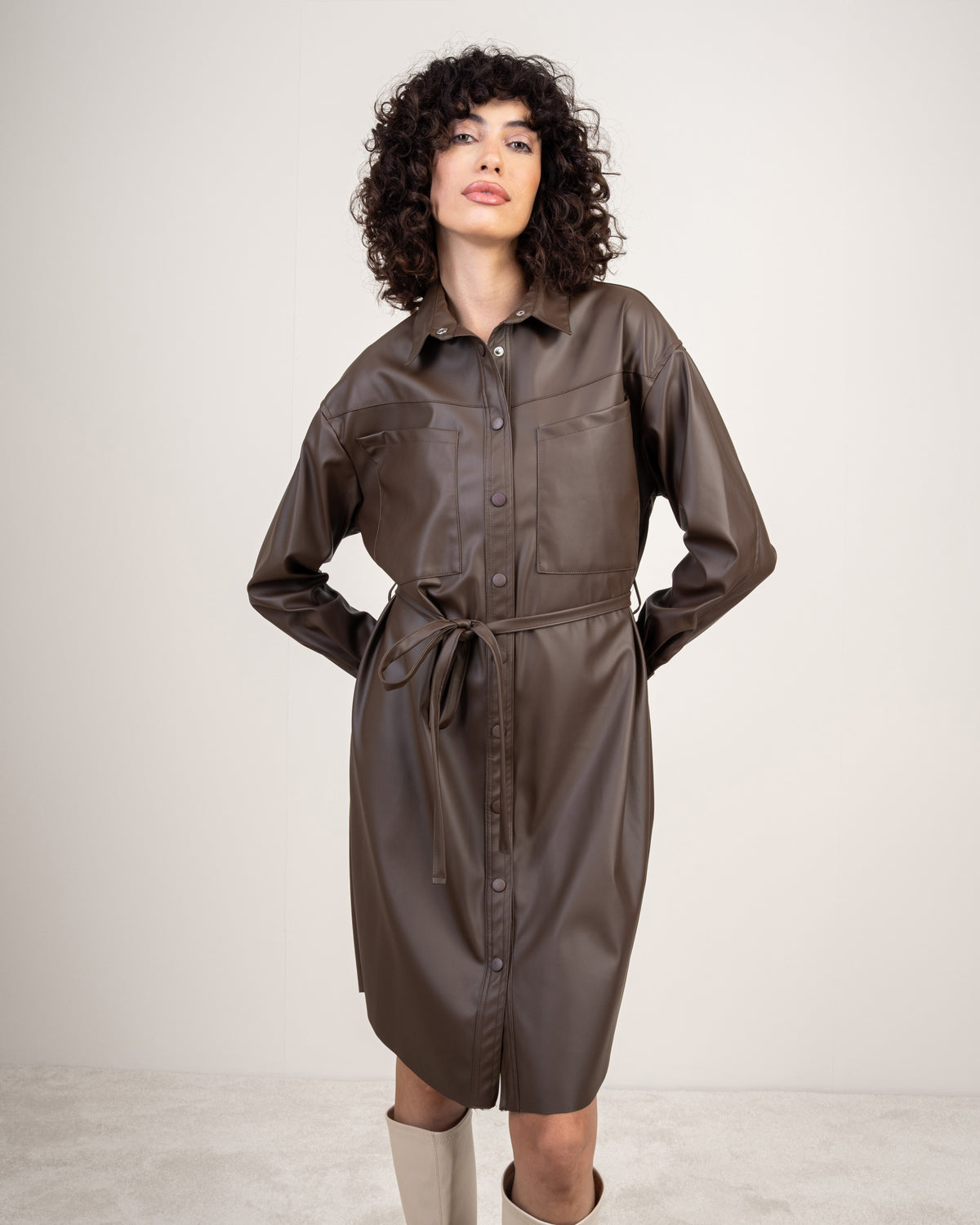 Leather Shirt Dress With Belt