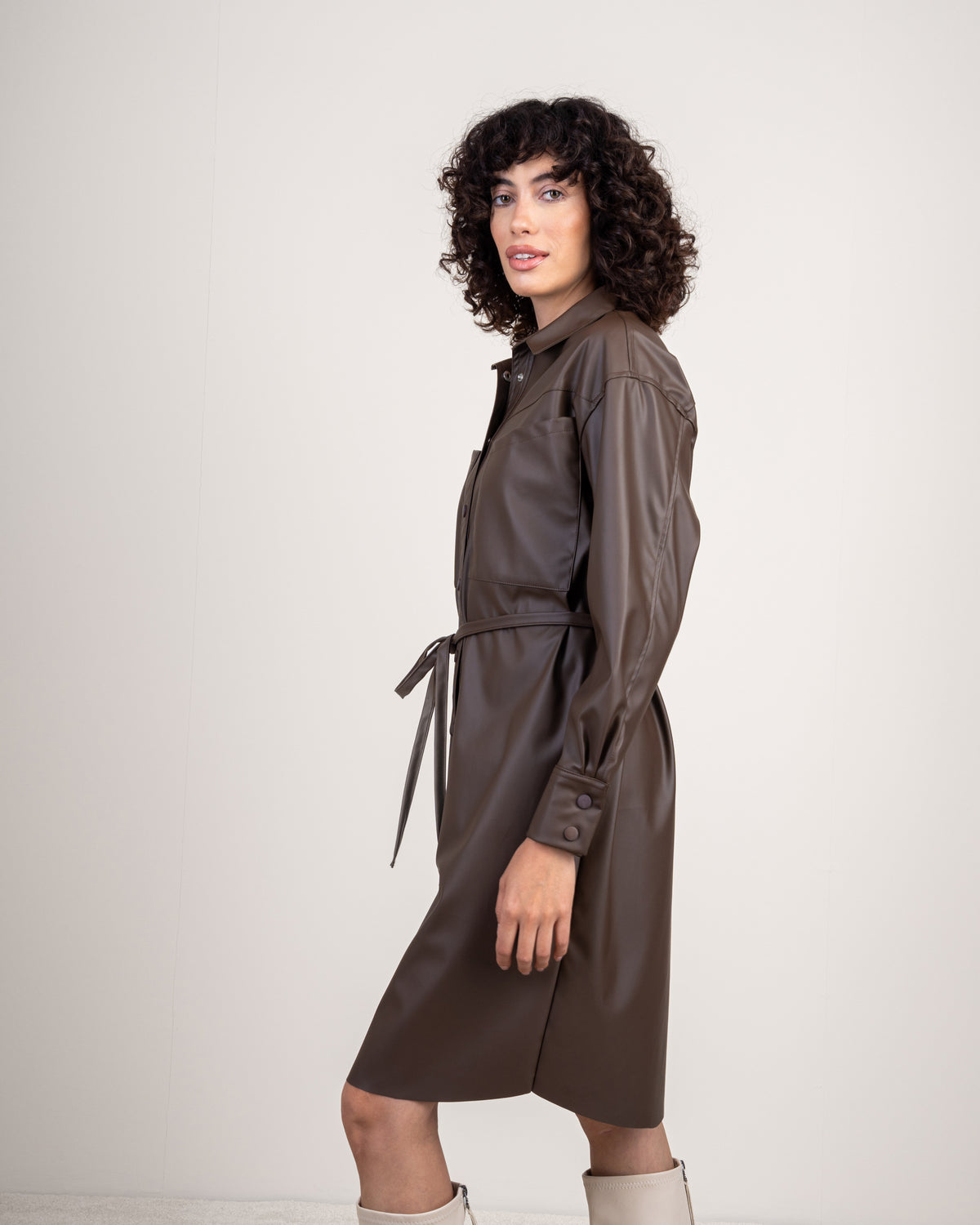 Leather Shirt Dress With Belt