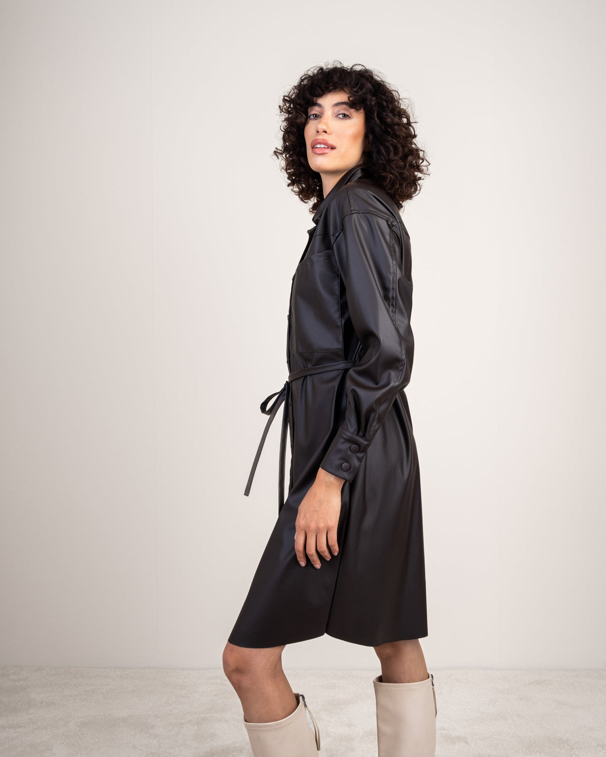 Leather Shirt Dress With Belt