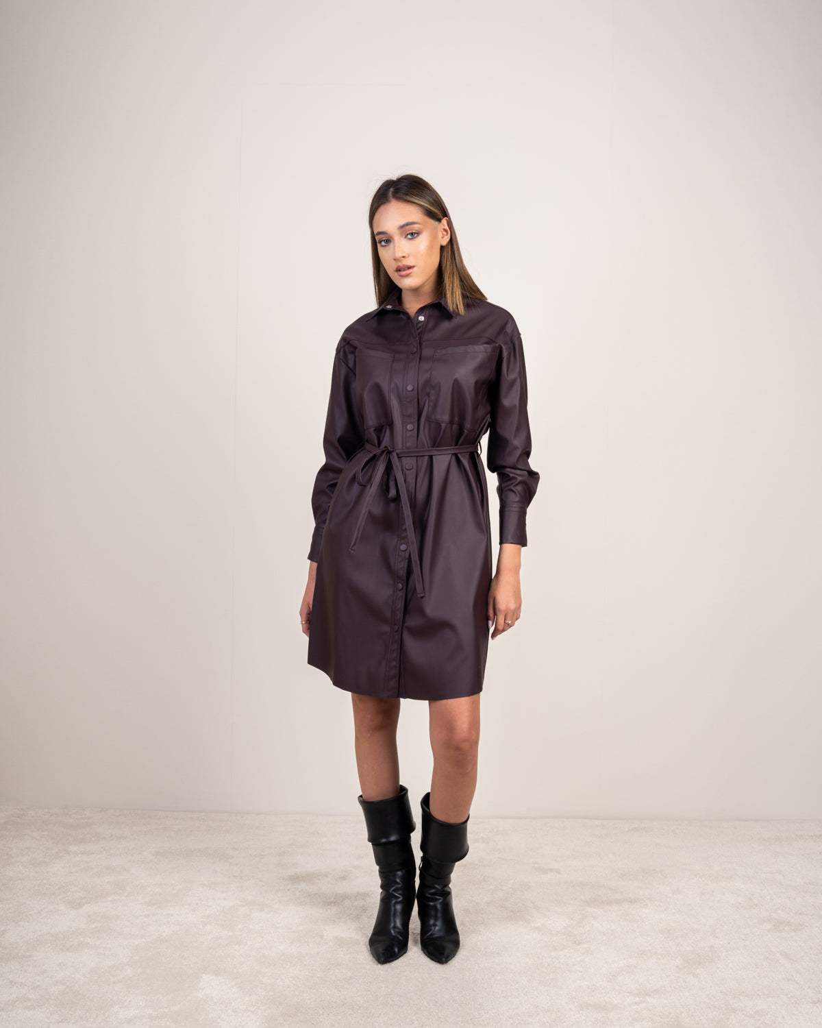 Leather Shirt Dress With Belt