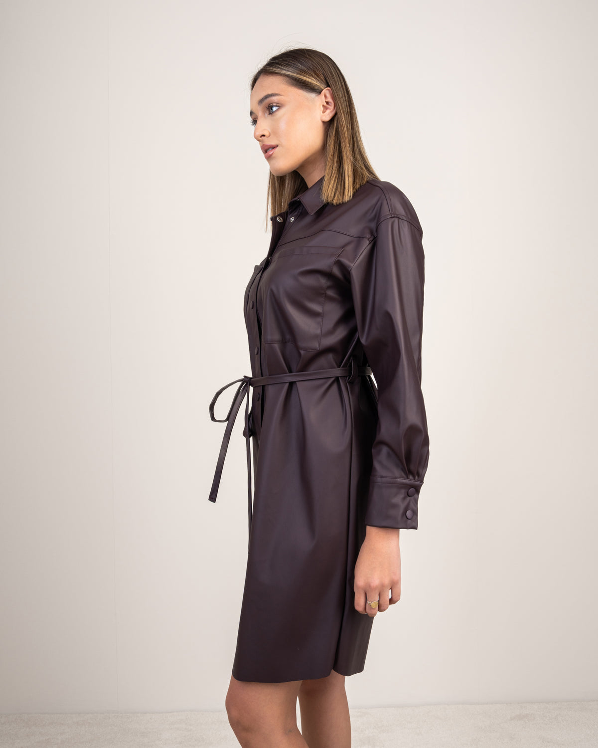 Leather Shirt Dress With Belt