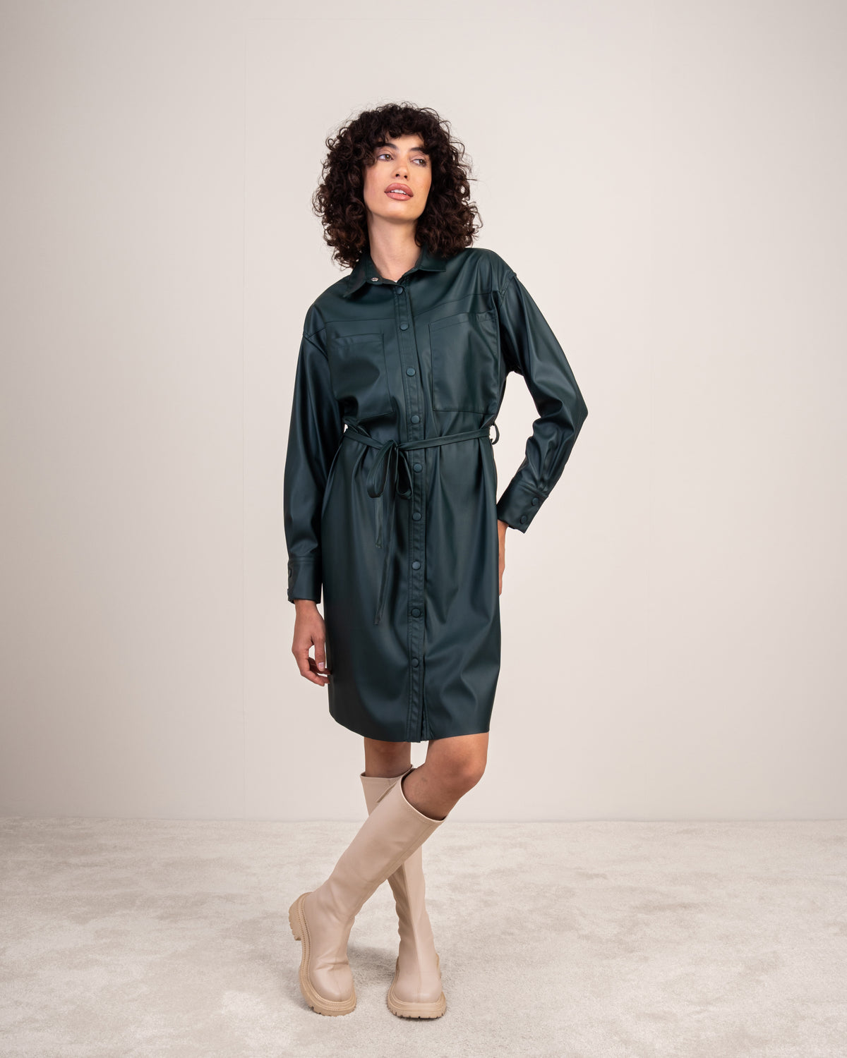 Leather Shirt Dress With Belt