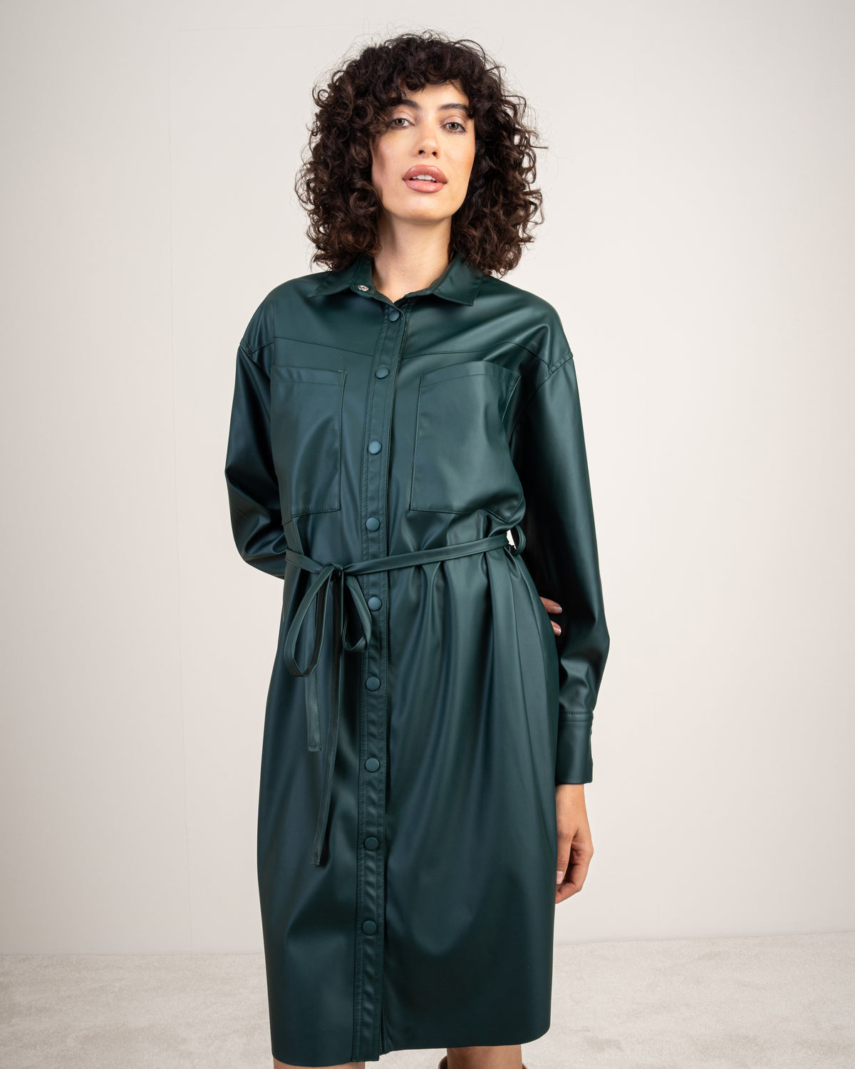 Leather Shirt Dress With Belt