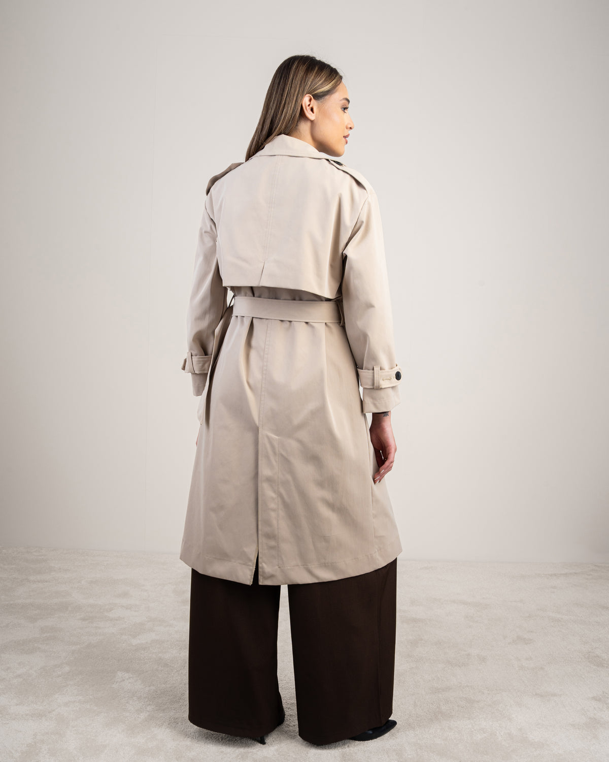 Gabardine trench coat with a belt
