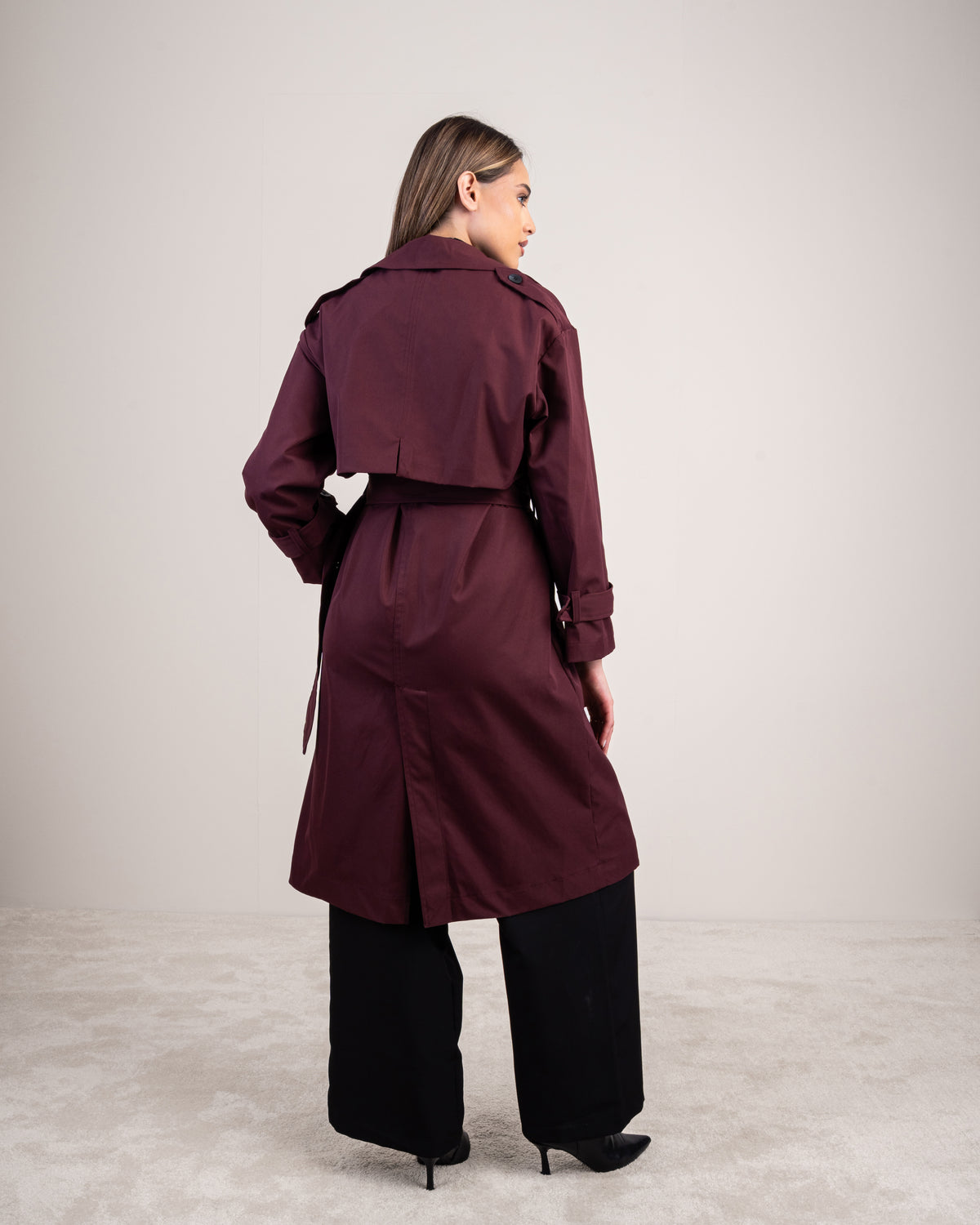 Gabardine trench coat with a belt