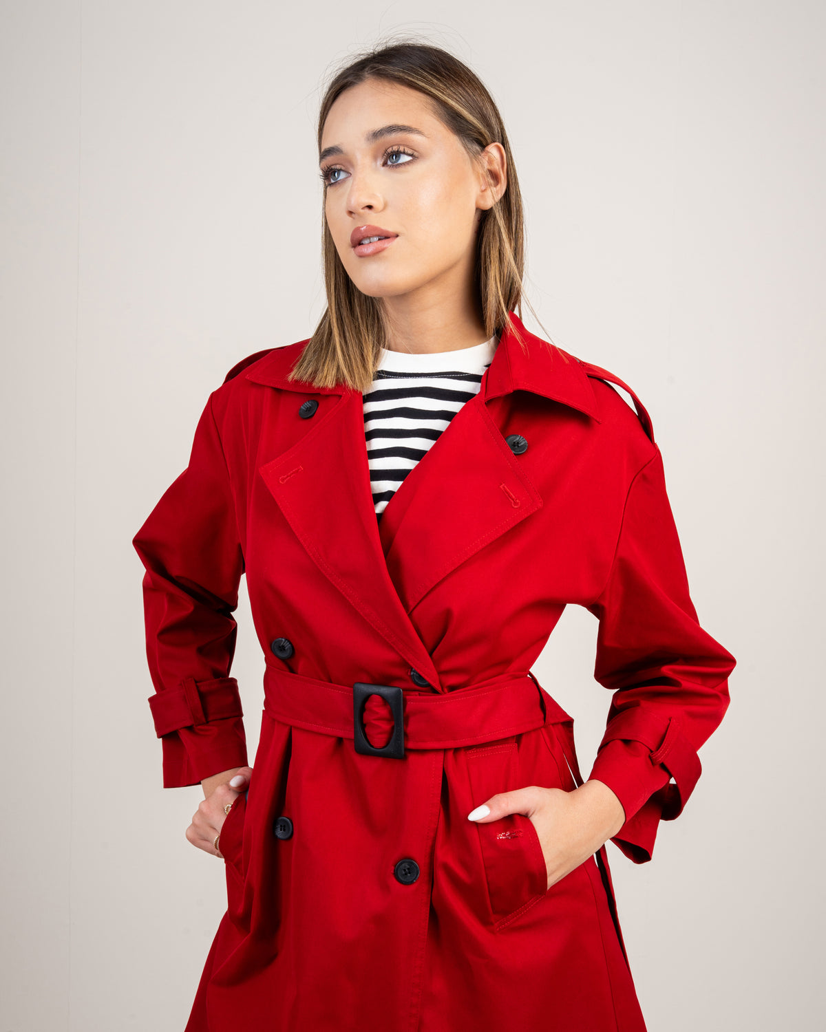 Gabardine trench coat with a belt