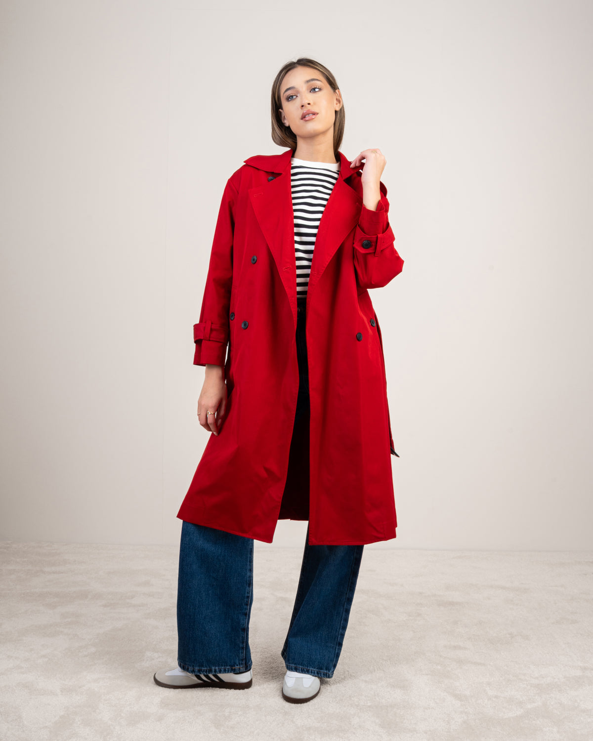 Gabardine trench coat with a belt