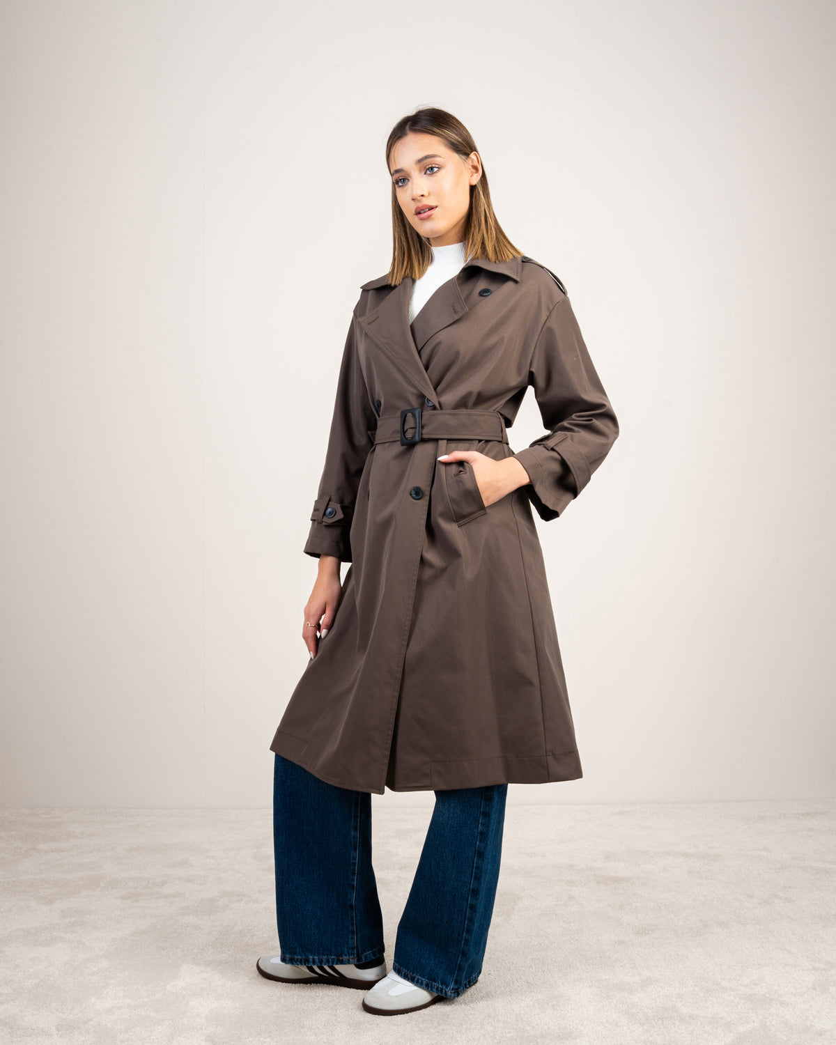 Gabardine trench coat with a belt