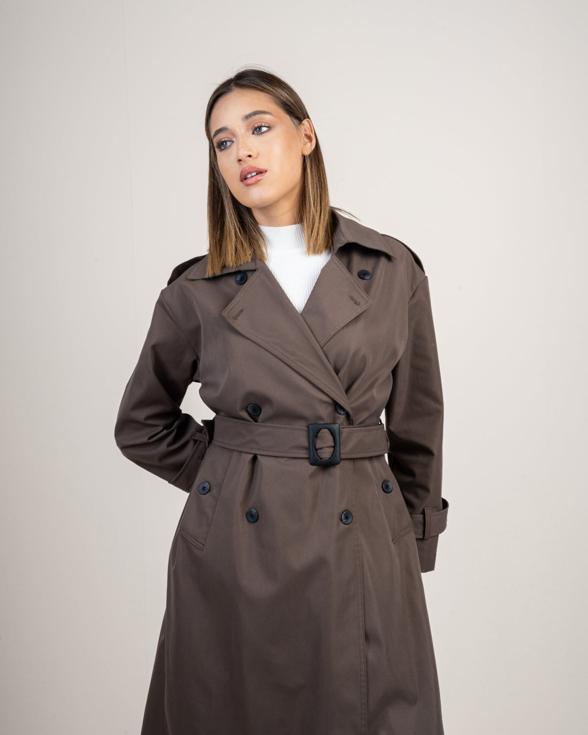 Gabardine trench coat with a belt