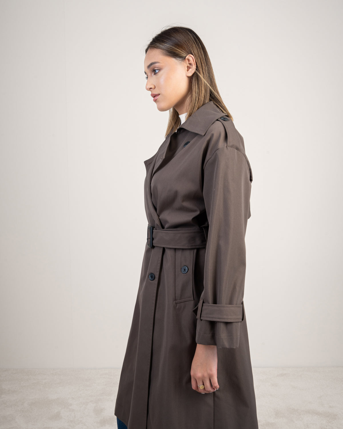 Gabardine trench coat with a belt
