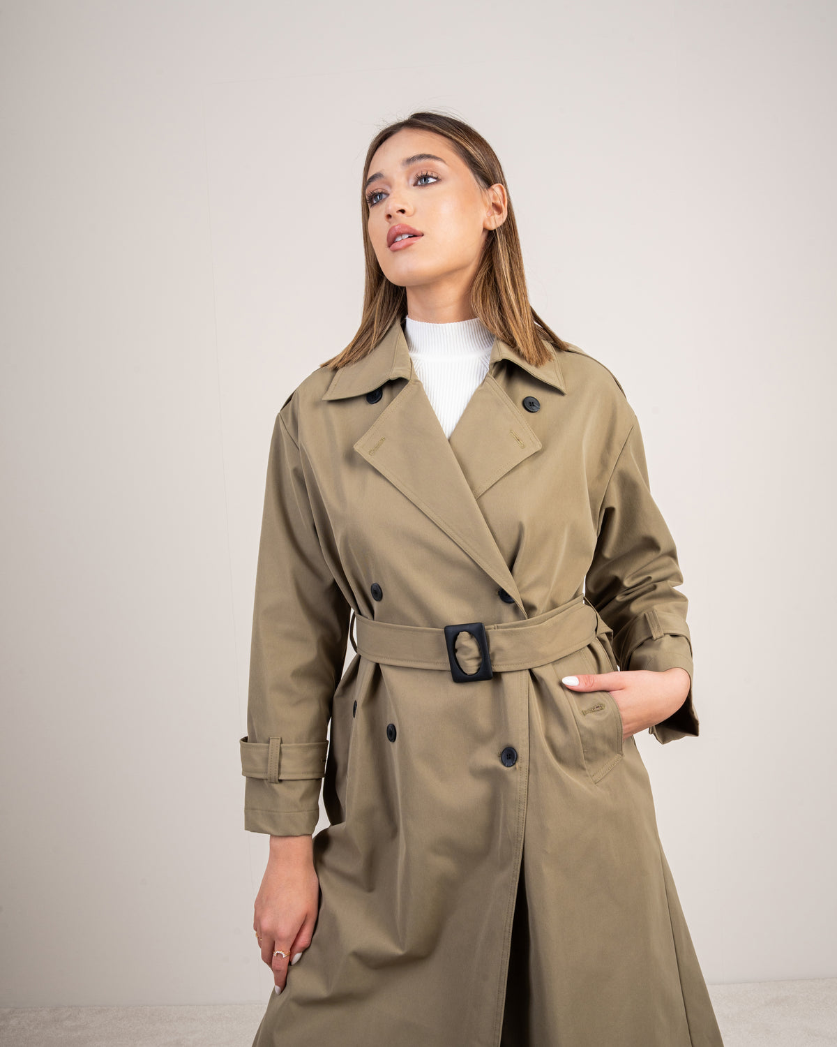 Gabardine trench coat with a belt
