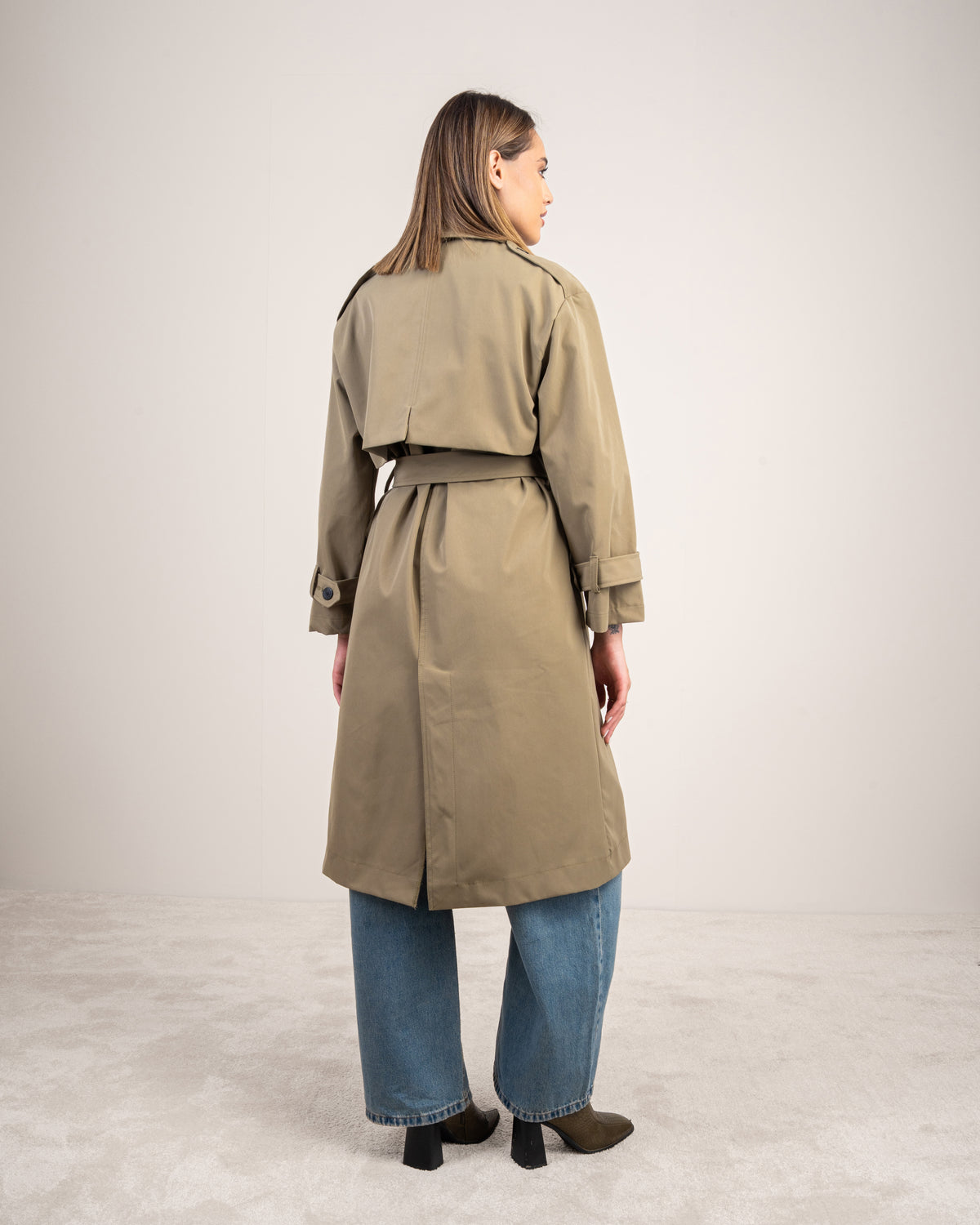Gabardine trench coat with a belt