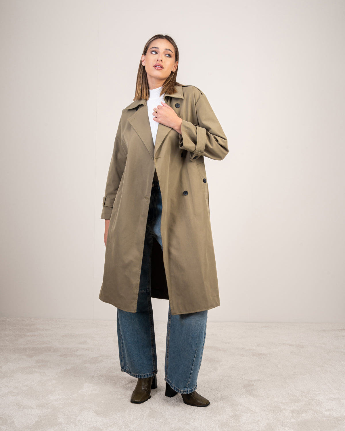 Gabardine trench coat with a belt