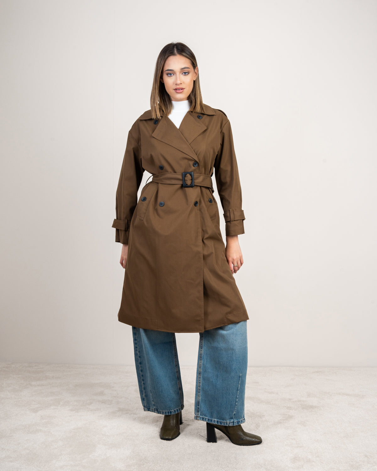 Gabardine trench coat with a belt