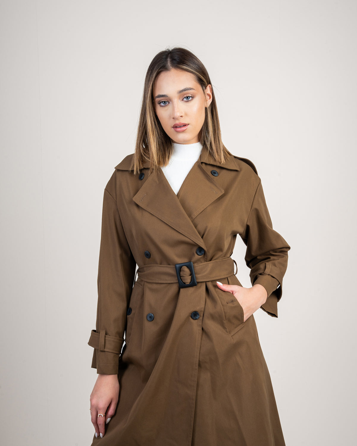 Gabardine trench coat with a belt
