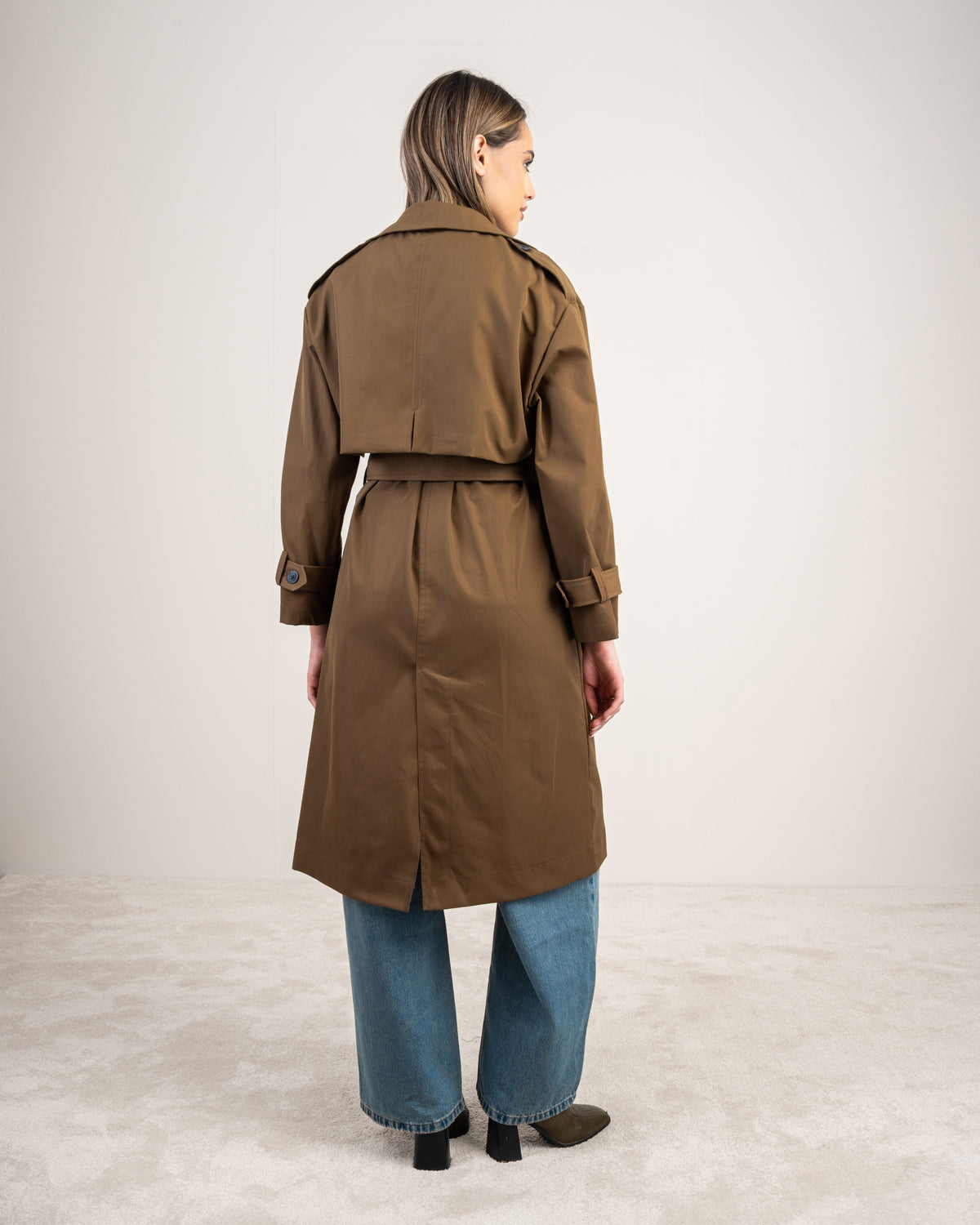 Gabardine trench coat with a belt