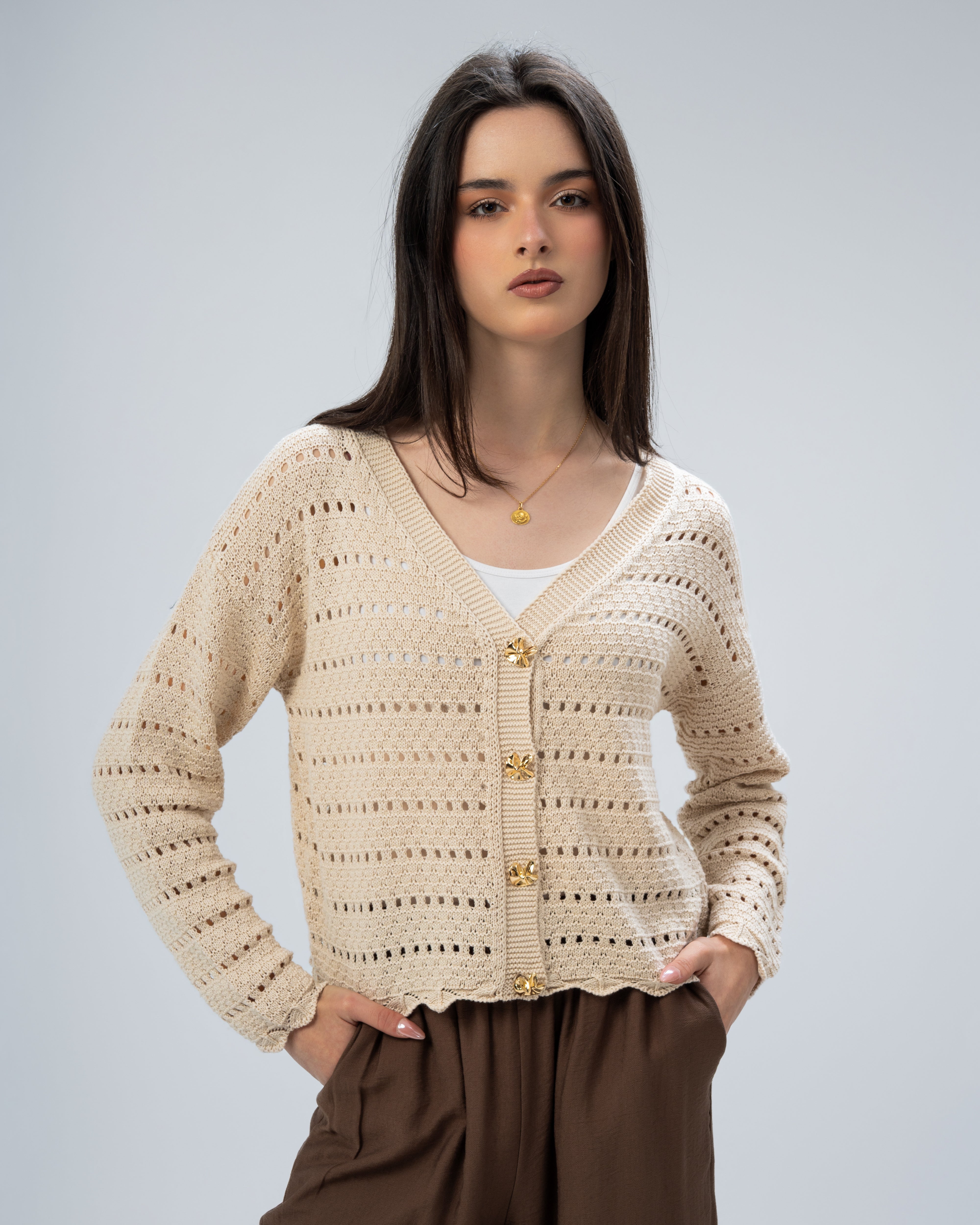 knitted Jacket with buttons.