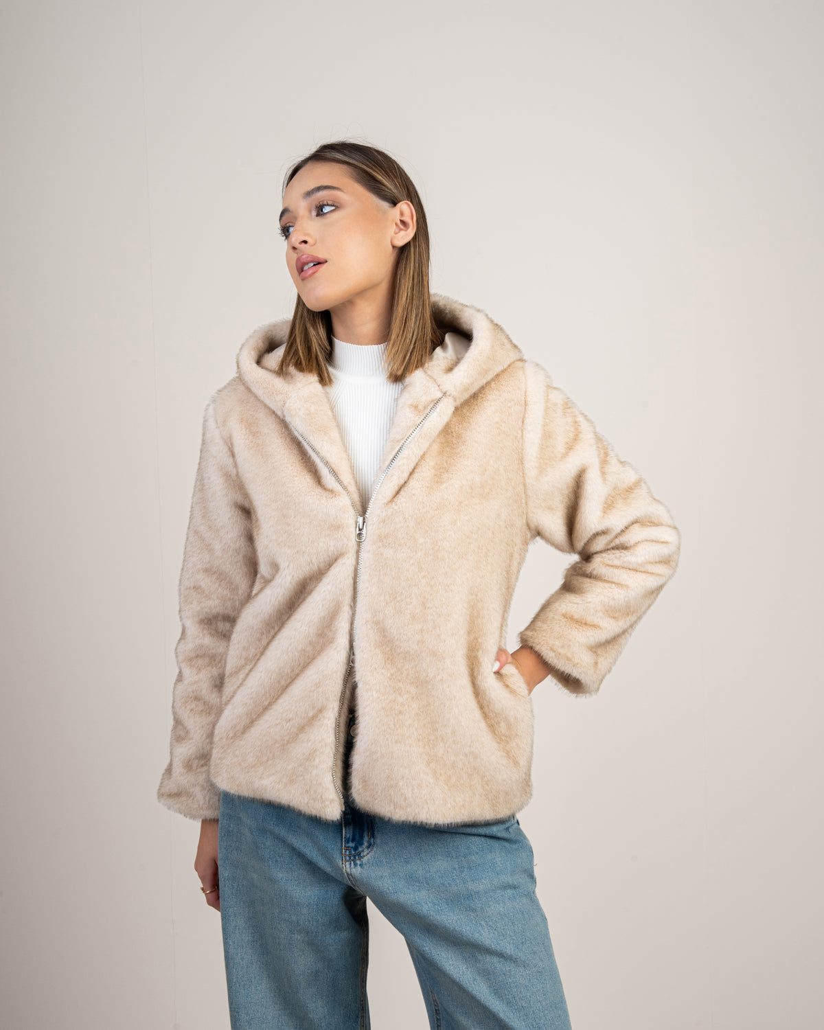 fur jacket with hood